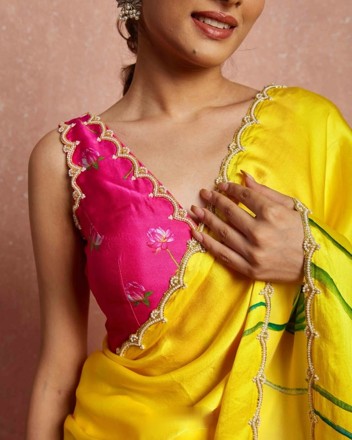 CLOVIRA 1-Minute Ready-to-Wear Satin Silk Saree with Printed & Handwork Border | Luxurious Designer Collection