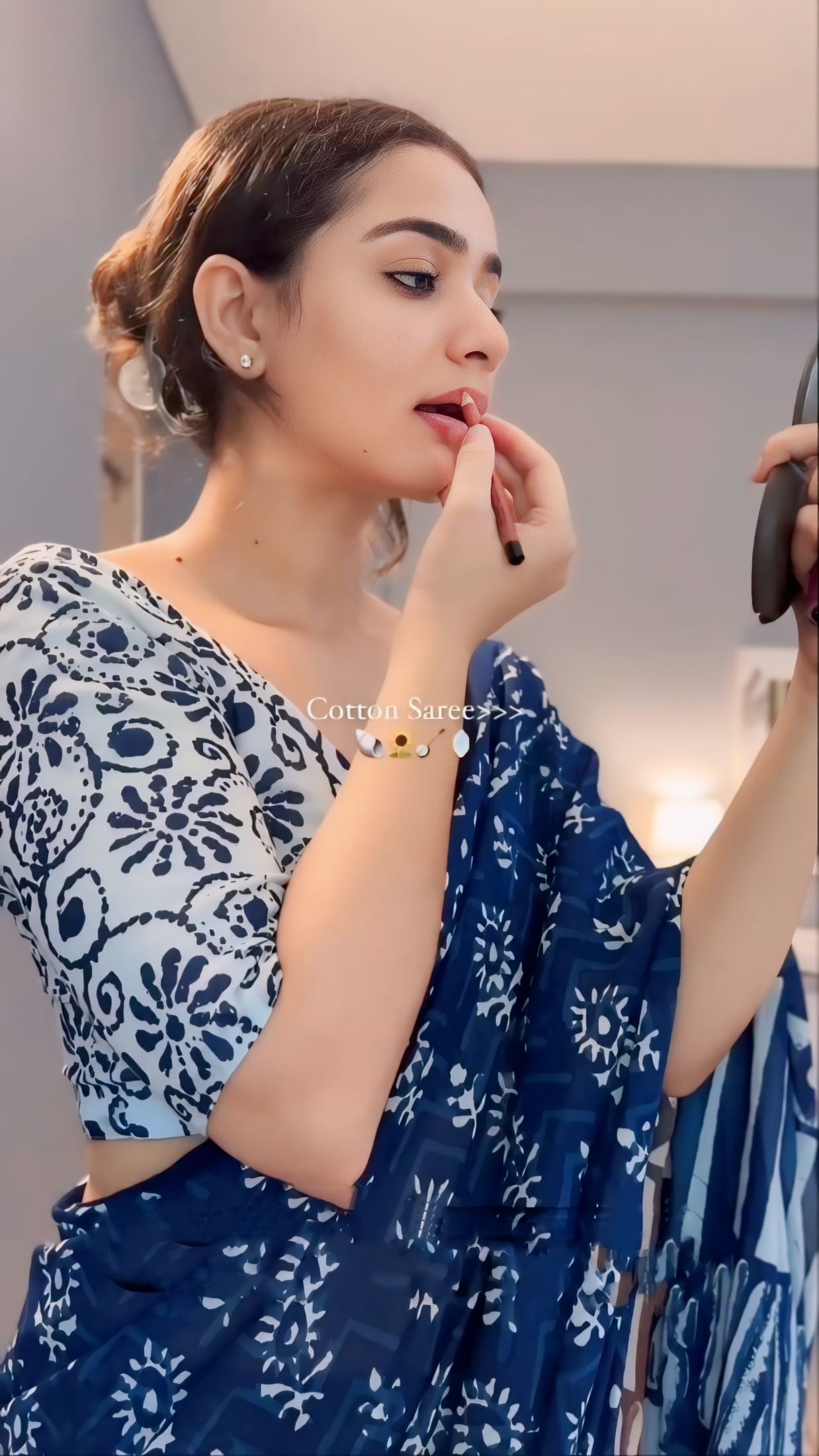 CLOVIRA Navy Blue Pure Soft Cotton Ready-to-Wear Saree