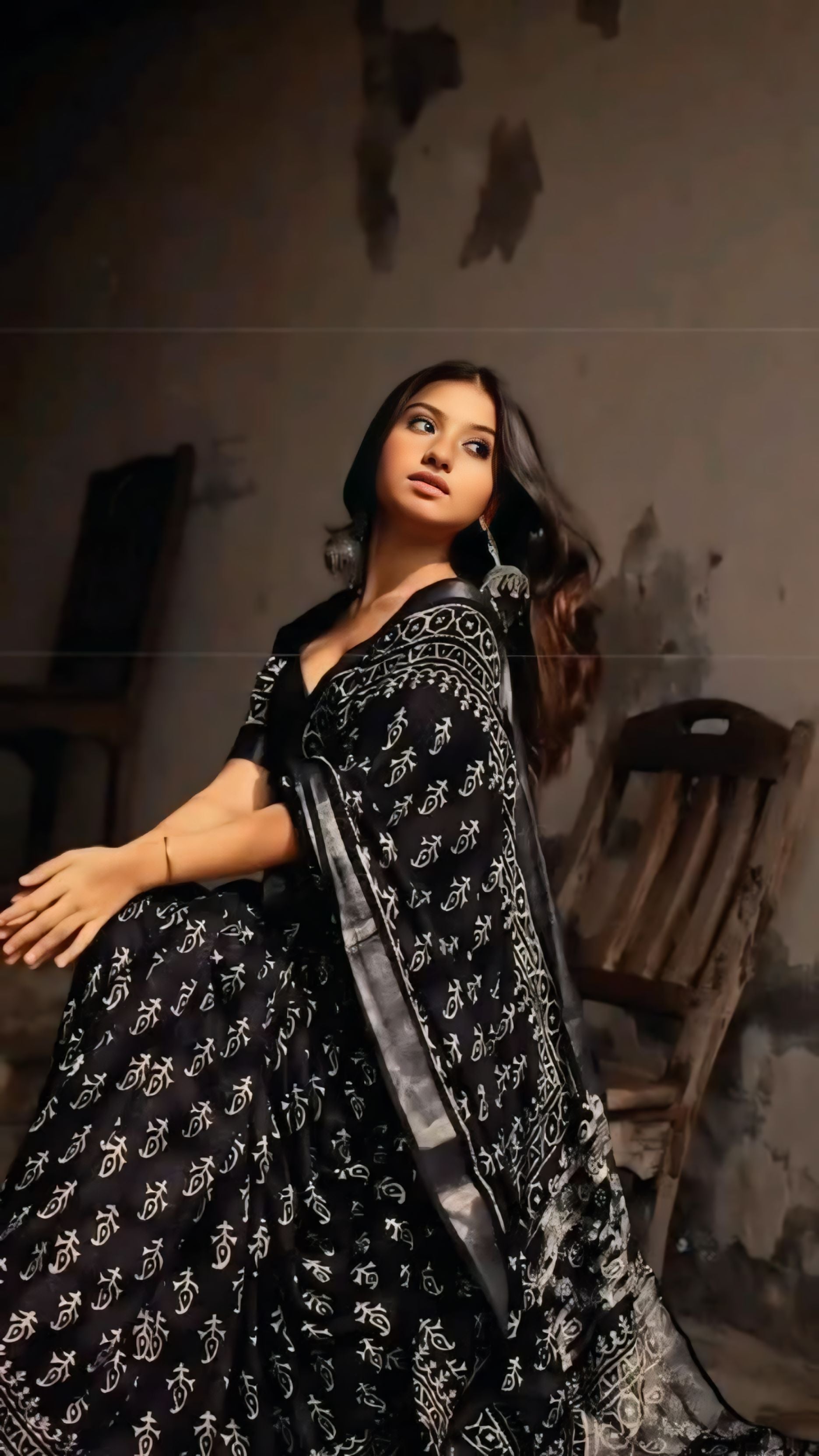 CLOVIRA Black Pure Soft Cotton Ready-to-Wear Saree