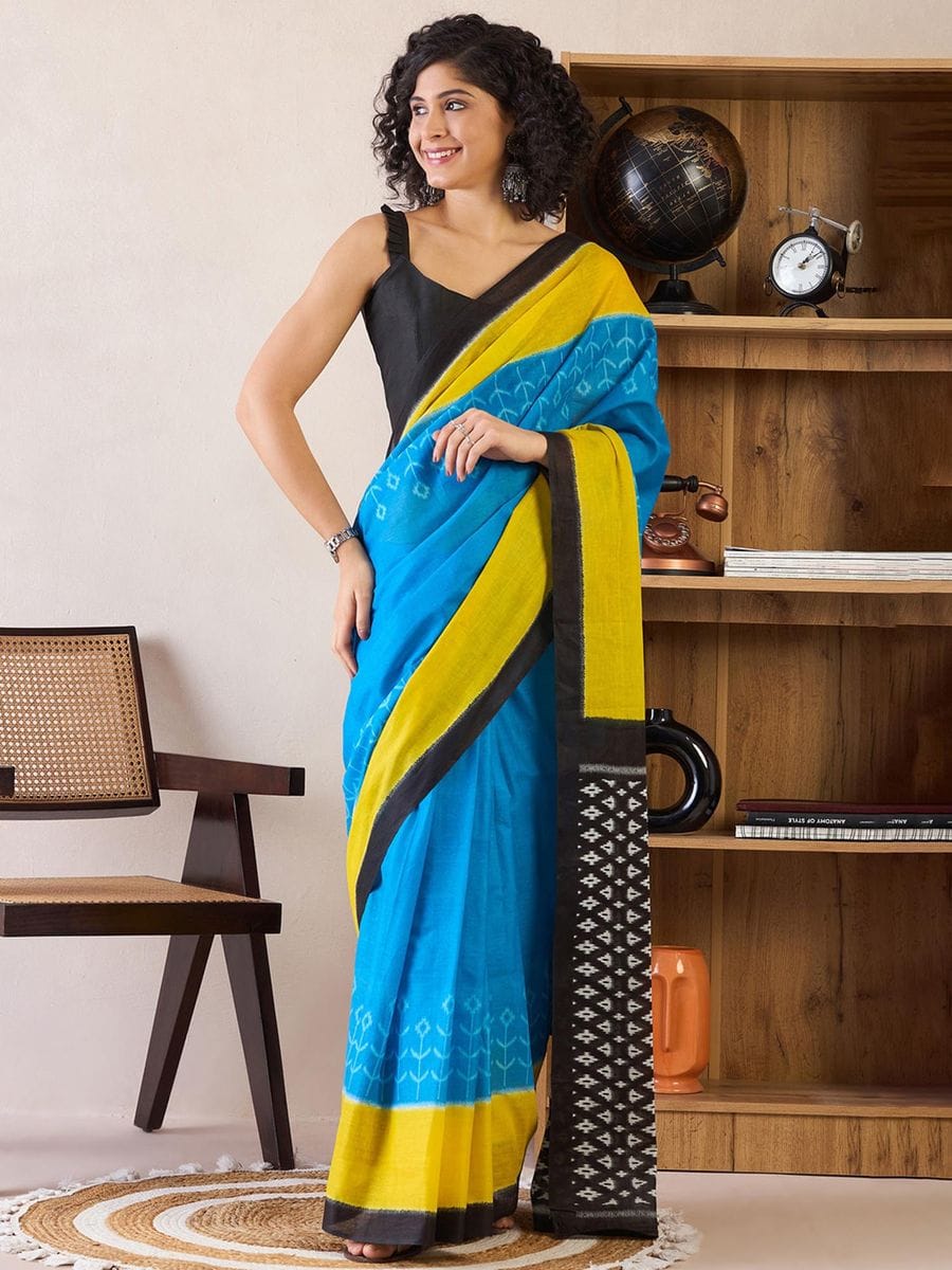 CLOVIRA Pure Soft Mul Cotton Silk Ready-to-Wear Saree with Pocket
