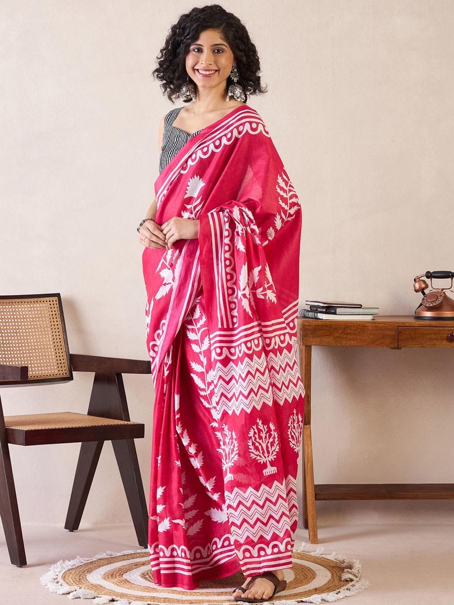 CLOVIRA Pure Soft Mul Cotton Silk Ready-to-Wear Saree with Pocket