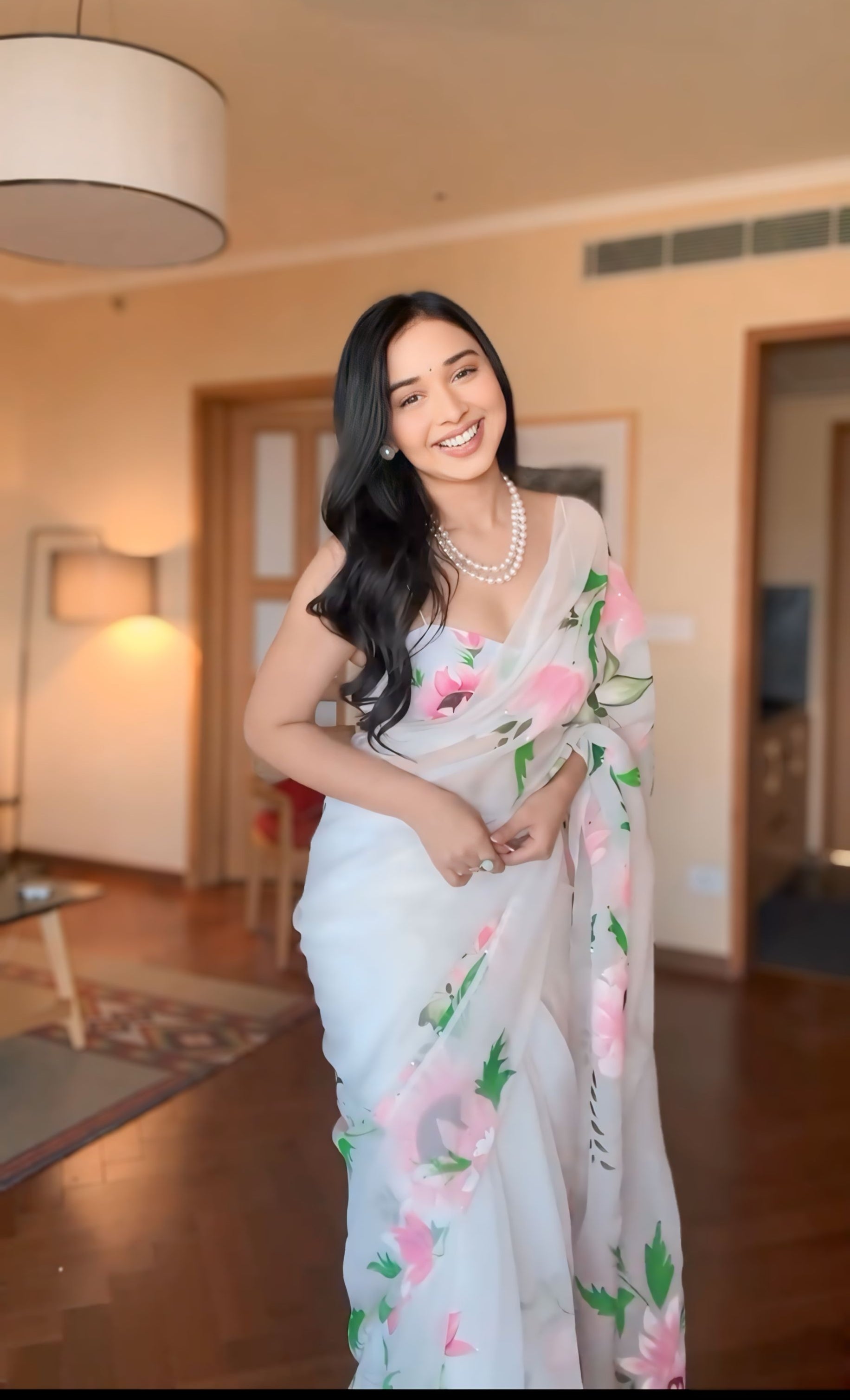 CLOVIRA White Pure Organza Ready-to-Wear Saree