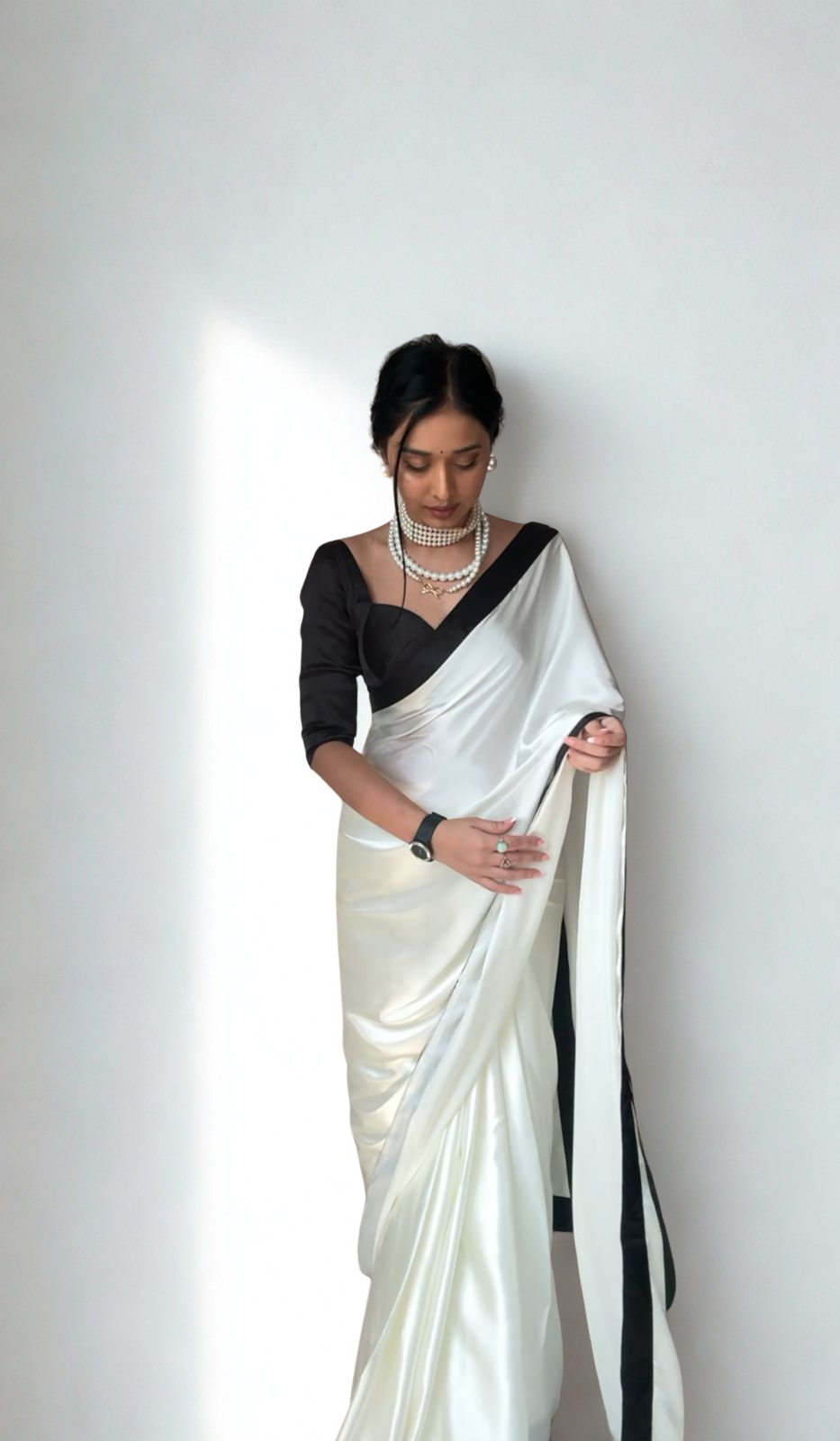CLOVIRA Pure Satin Silk Ready-to-Wear Saree