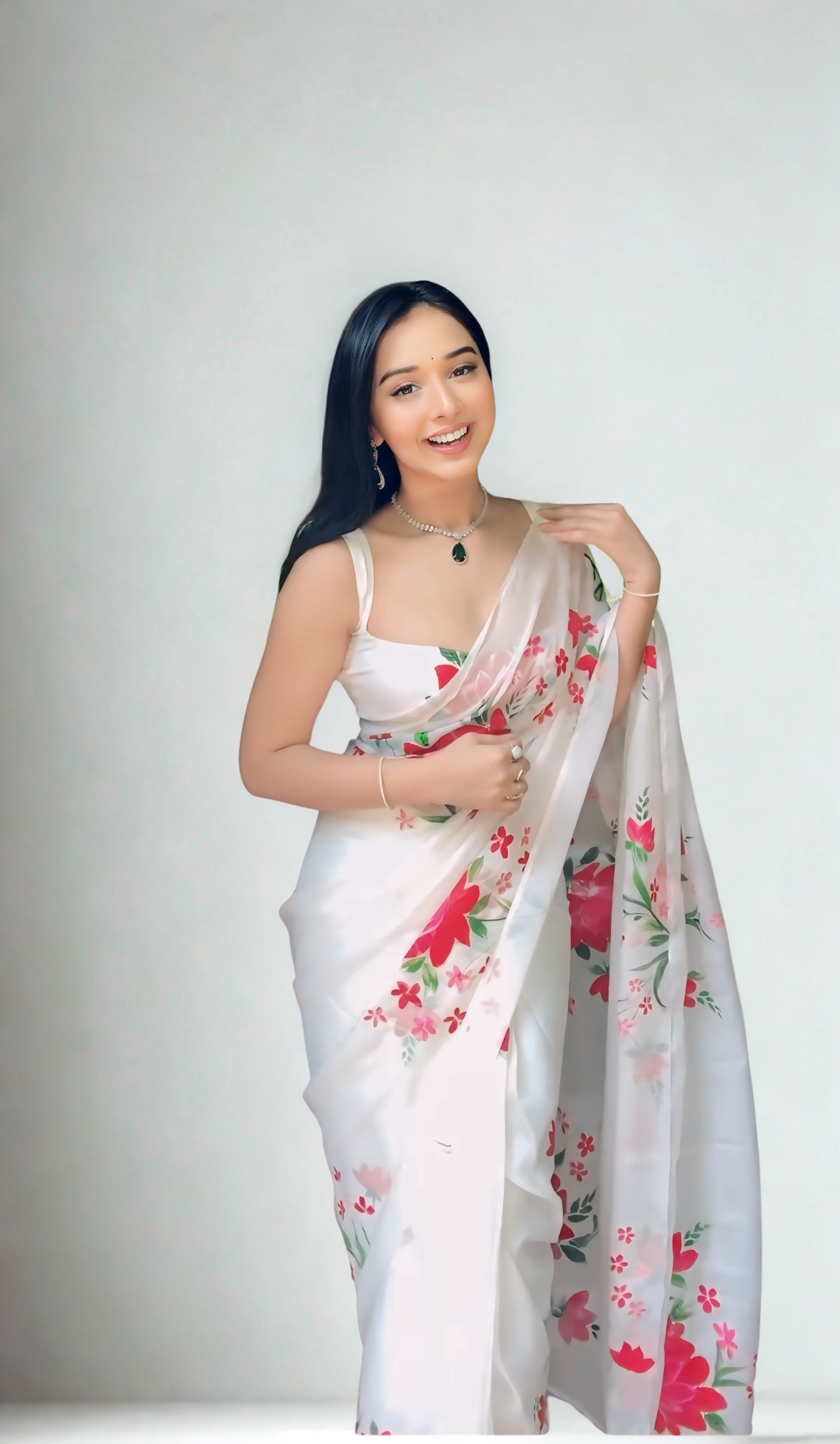 CLOVIRA White Pure Organza Ready-to-Wear Saree