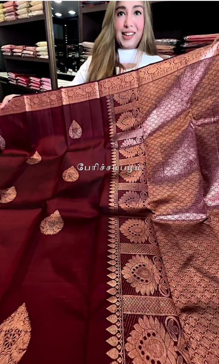 Red Dates New Design Soft Banarasi Silk Saree | Golden Zari Jacquard Work | Unstitched Blouse