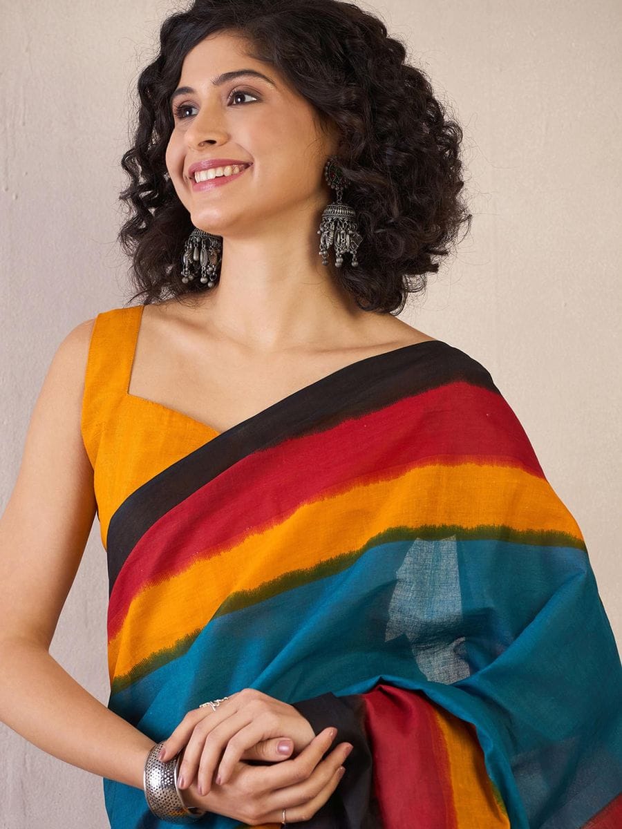 CLOVIRA Pure Soft Mul Cotton Silk Ready-to-Wear Saree with Pocket