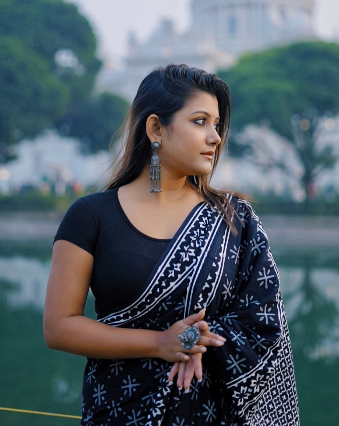 CLOVIRA Black Pure Soft Cotton Ready-to-Wear Saree