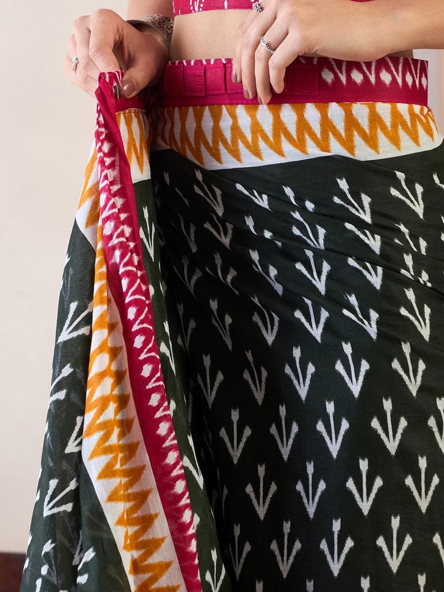 CLOVIRA Pure Soft Mul Cotton Silk Ready-to-Wear Saree with Pocket