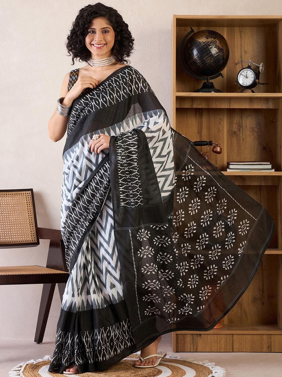 CLOVIRA Pure Soft Mul Cotton Silk Ready-to-Wear Saree with Pocket
