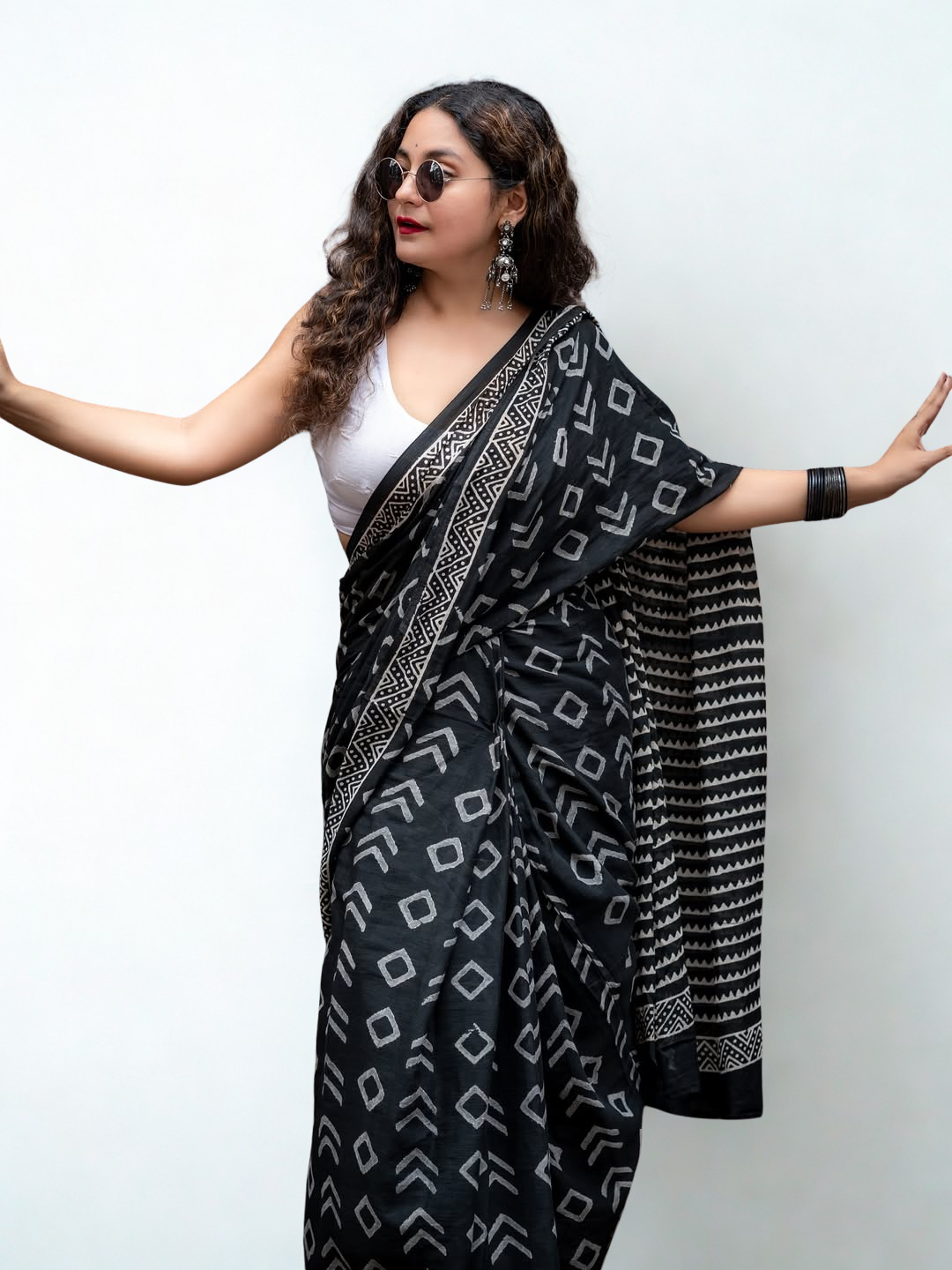 CLOVIRA Pure Soft Mul Cotton Silk Ready-to-Wear Saree with Pocket