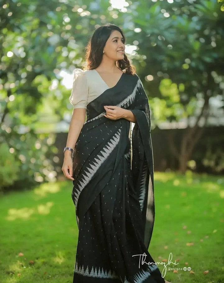 CLOVIRA Black Pure Soft Cotton Ready-to-Wear Saree