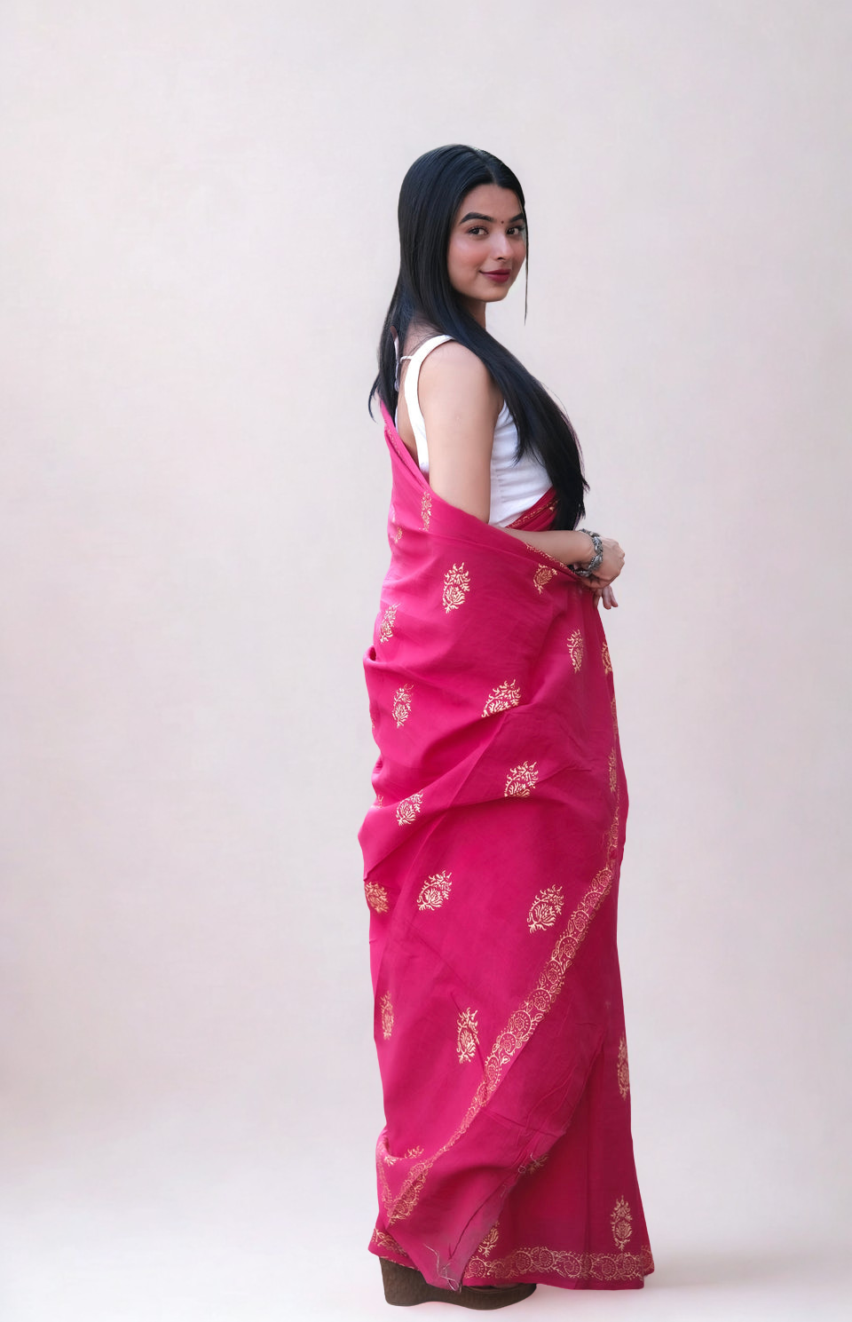 CLOVIRA Pure Soft Mul Cotton Silk Ready-to-Wear Saree with Pocket