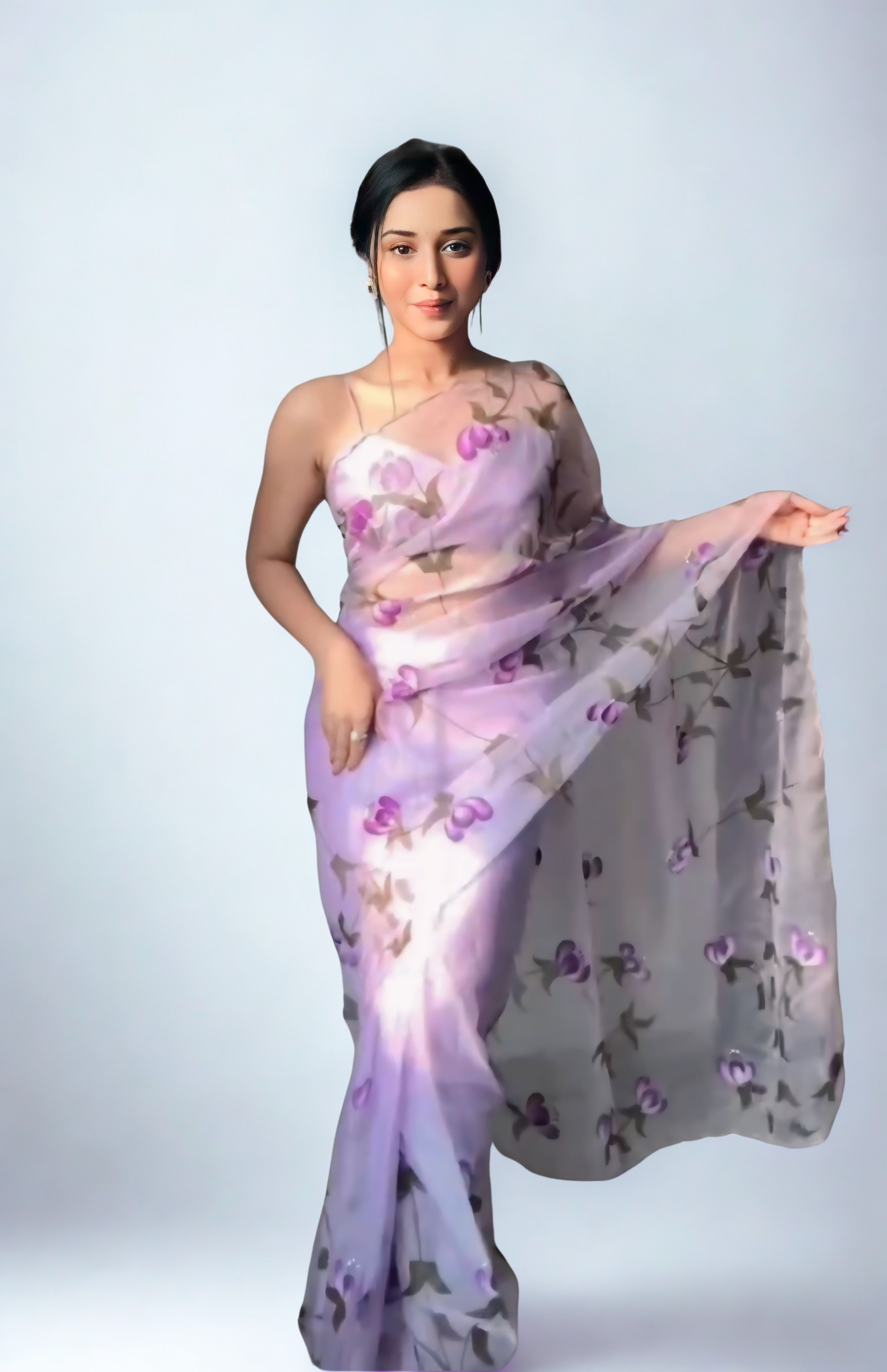 CLOVIRA Purple Pure Organza Ready-to-Wear Saree