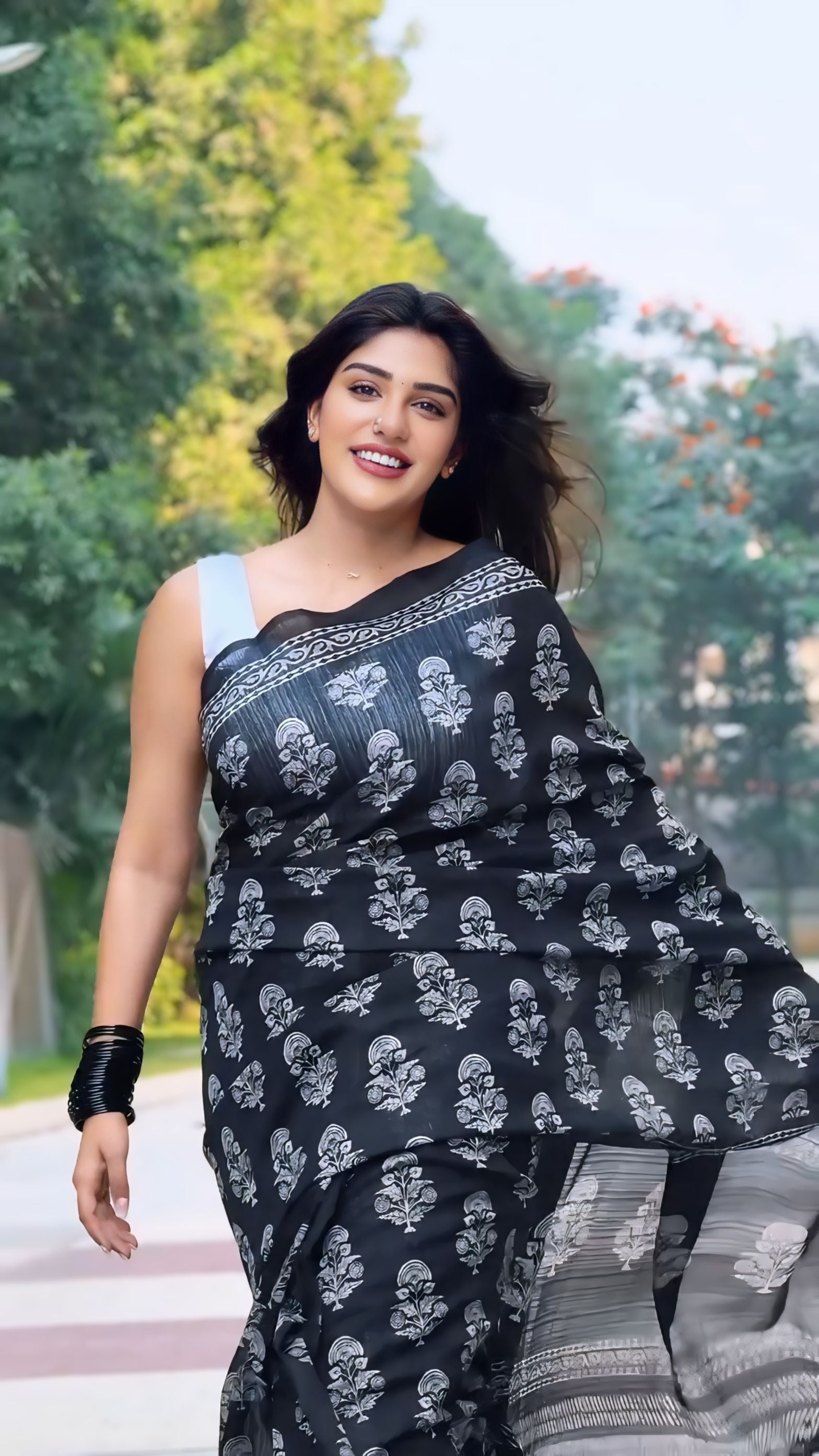 CLOVIRA Black Pure Soft Cotton Ready-to-Wear Saree