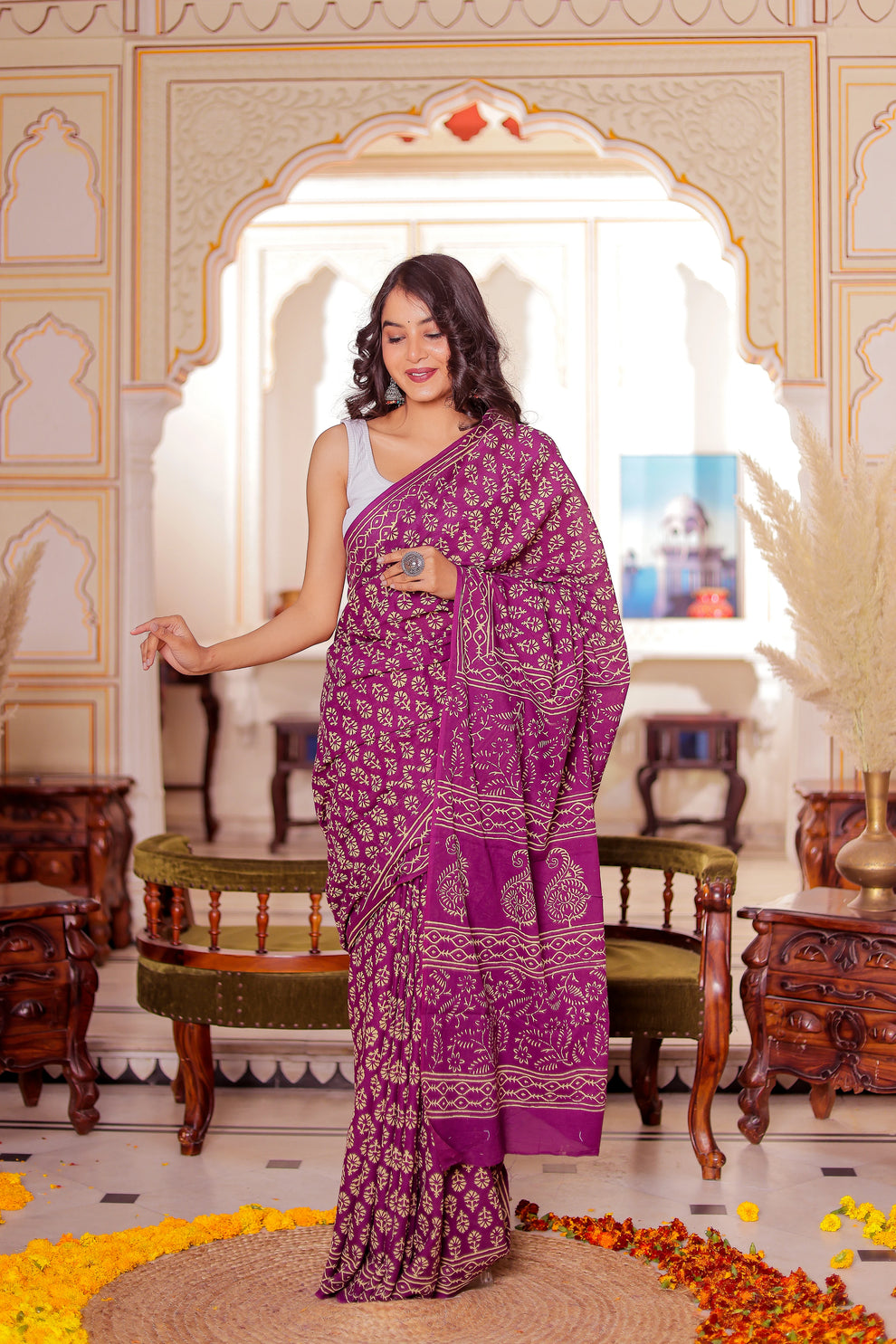 CLOVIRA Magenta Purple Pure Soft Cotton Ready-to-Wear Saree