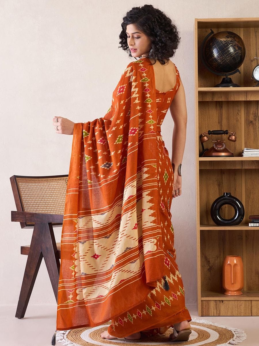 CLOVIRA Pure Soft Mul Cotton Silk Ready-to-Wear Saree with Pocket
