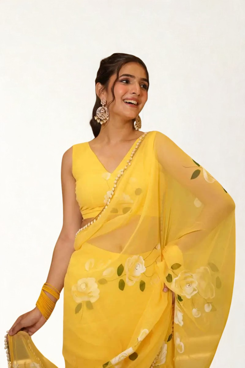 Modern Lehenga Saree in Soft Georgette with Digital Print & Stitched Blouse