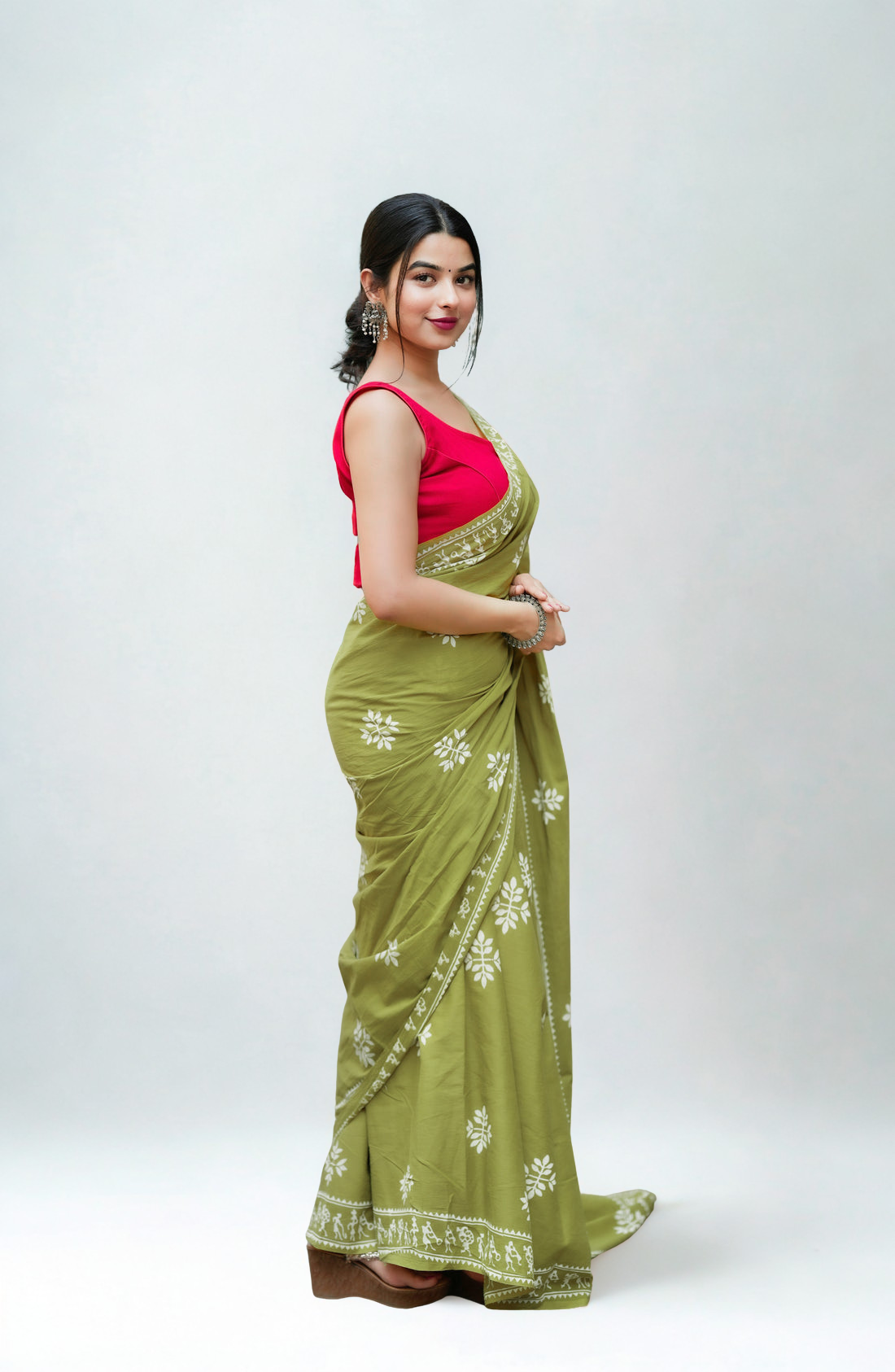 CLOVIRA Pure Soft Mul Cotton Silk Ready-to-Wear Saree with Pocket