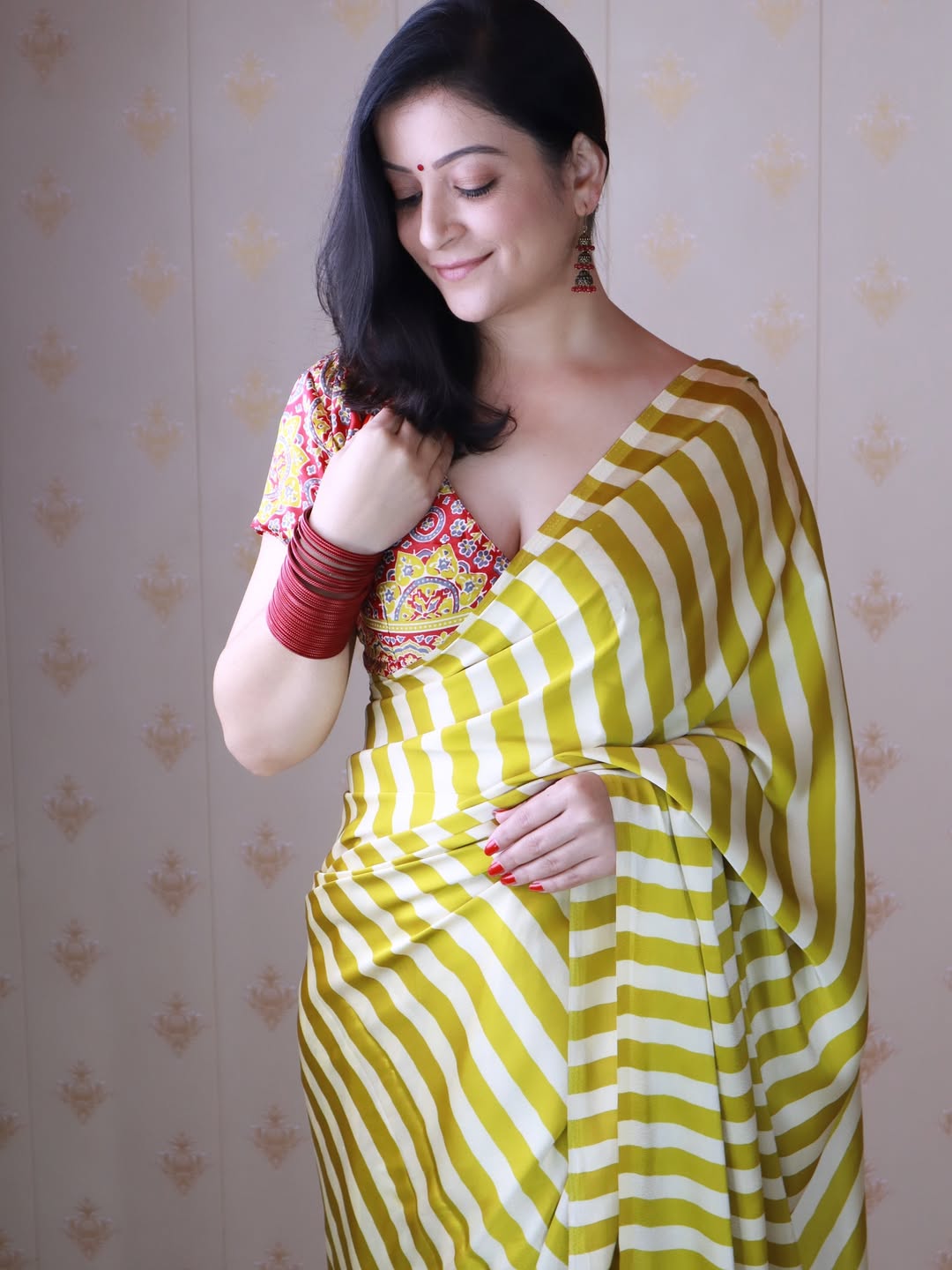 CLOVIRA Opal Green and Parrot Green Pure Soft Crepe Silk Ready-to-Wear Saree