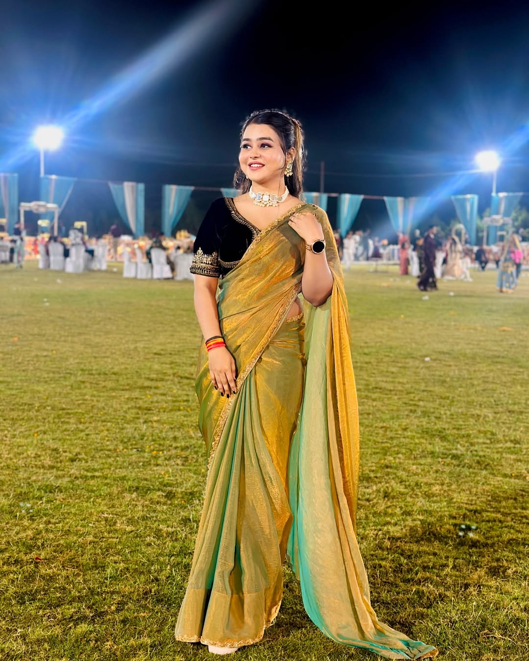 CLOVIRA Two Tone Fancy Silk Saree with Stitched Blouse | Elegant Designer Party Wear Collection