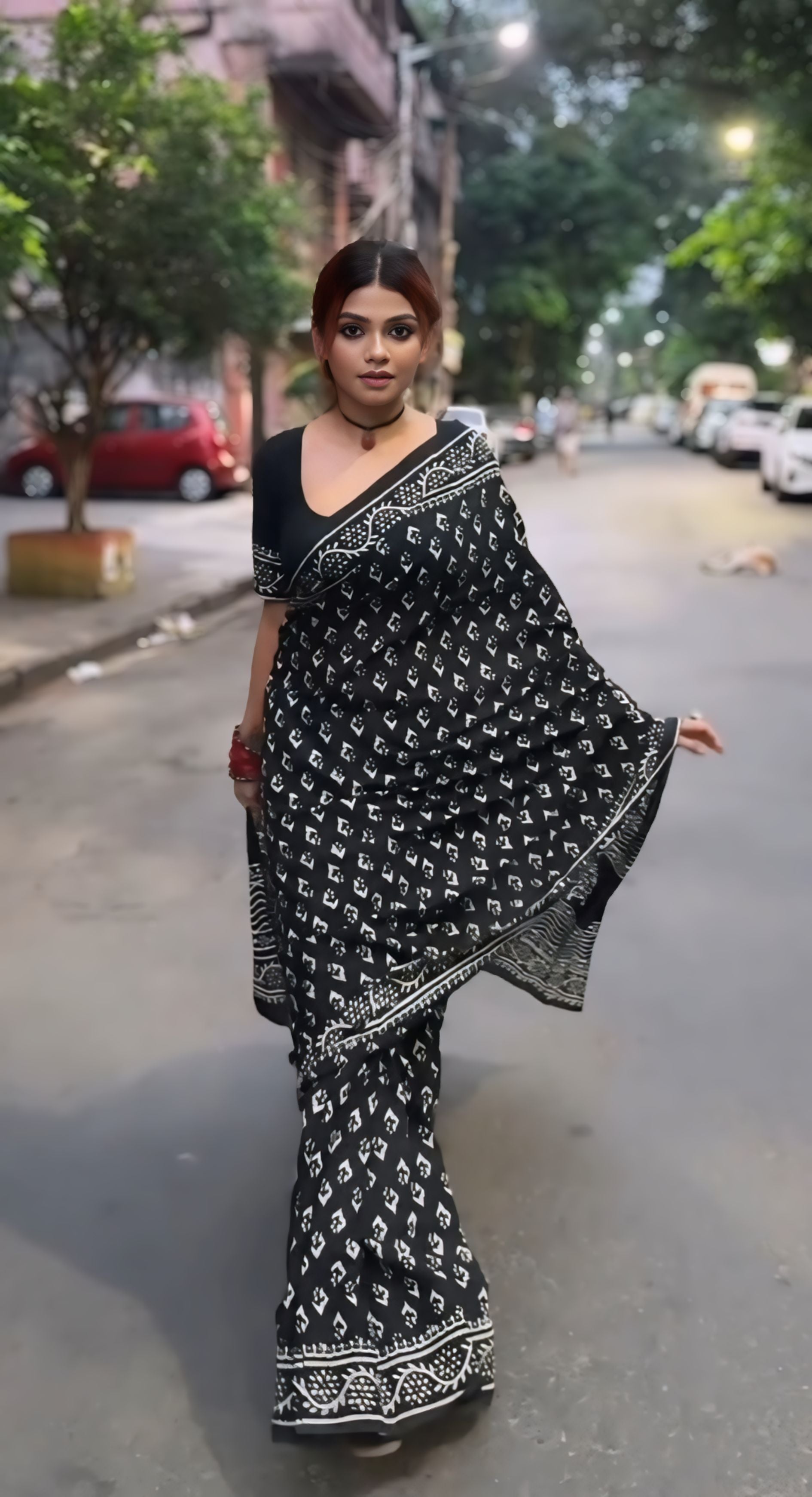 CLOVIRA Black Pure Soft Cotton Ready-to-Wear Saree