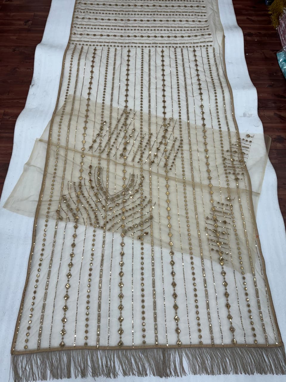 CLOVIRA Heavy Mono Net Saree with 5MM Multy & Sequins Embroidery Work