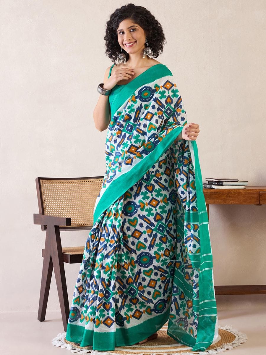 CLOVIRA Pure Soft Mul Cotton Silk Ready-to-Wear Saree with Pocket