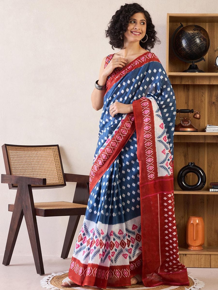 CLOVIRA Pure Soft Mul Cotton Silk Ready-to-Wear Saree with Pocket