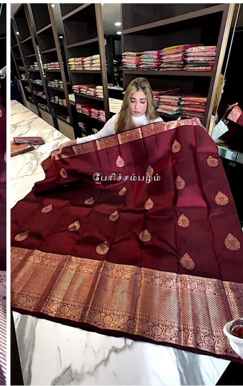 Red Dates New Design Soft Banarasi Silk Saree | Golden Zari Jacquard Work | Unstitched Blouse