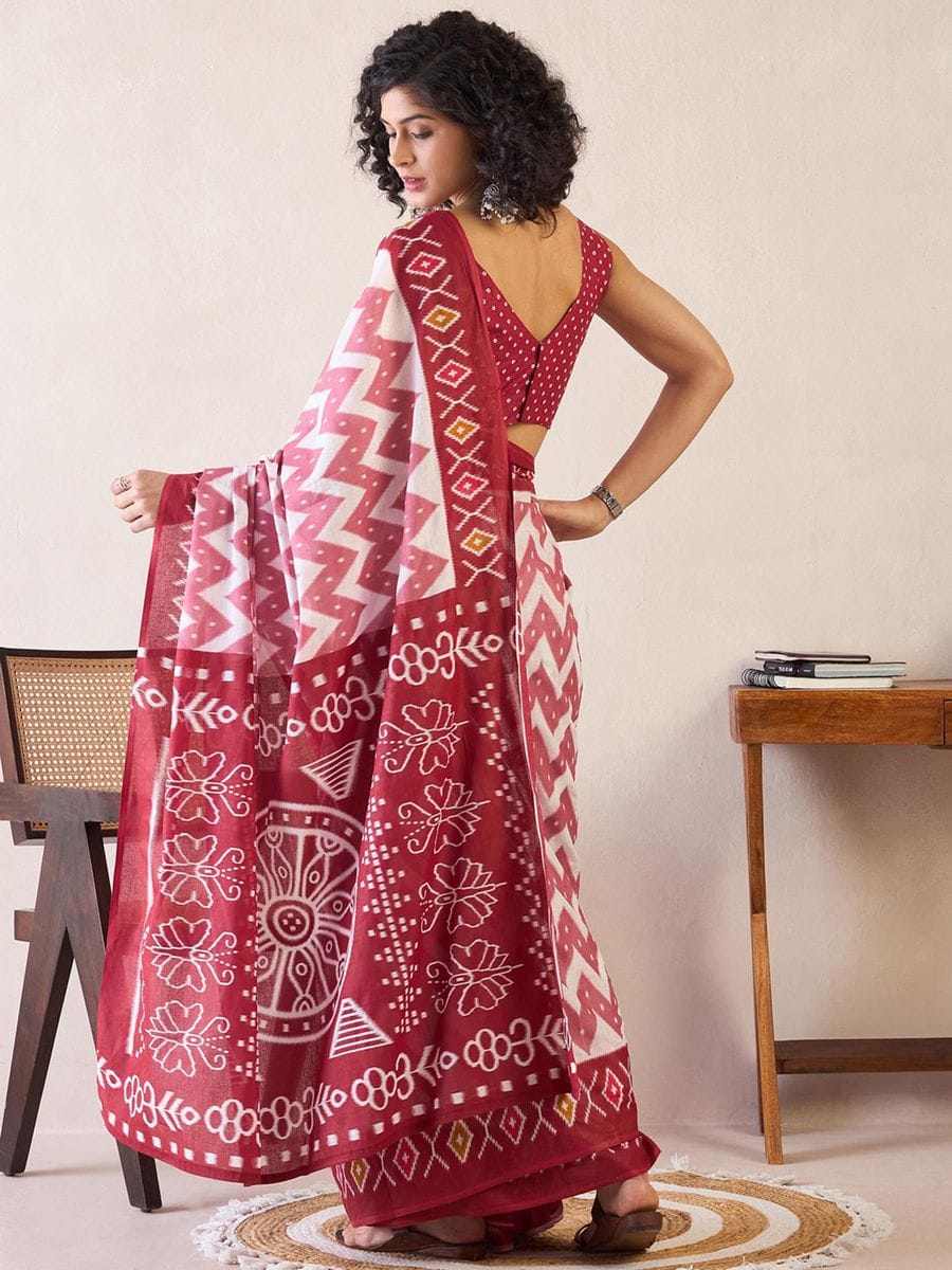 CLOVIRA Pure Soft Mul Cotton Silk Ready-to-Wear Saree with Pocket
