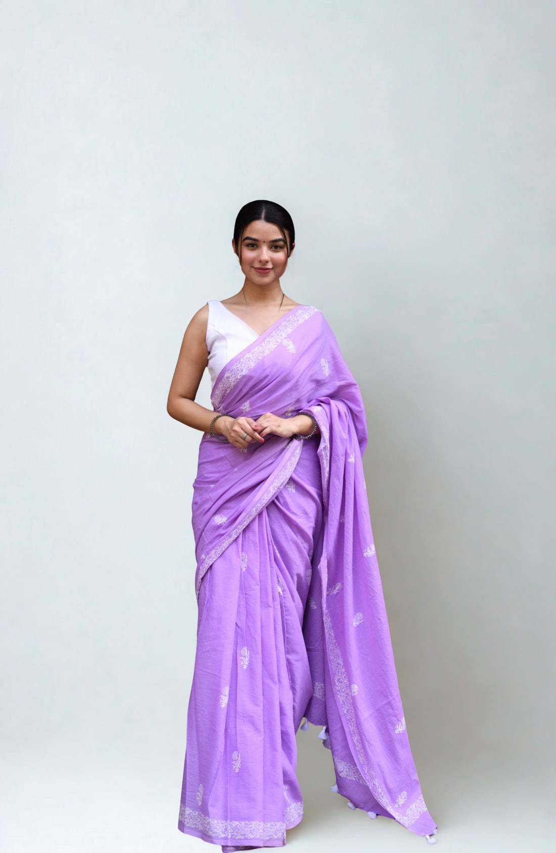 CLOVIRA Pure Soft Mul Cotton Silk Ready-to-Wear Saree with Pocket