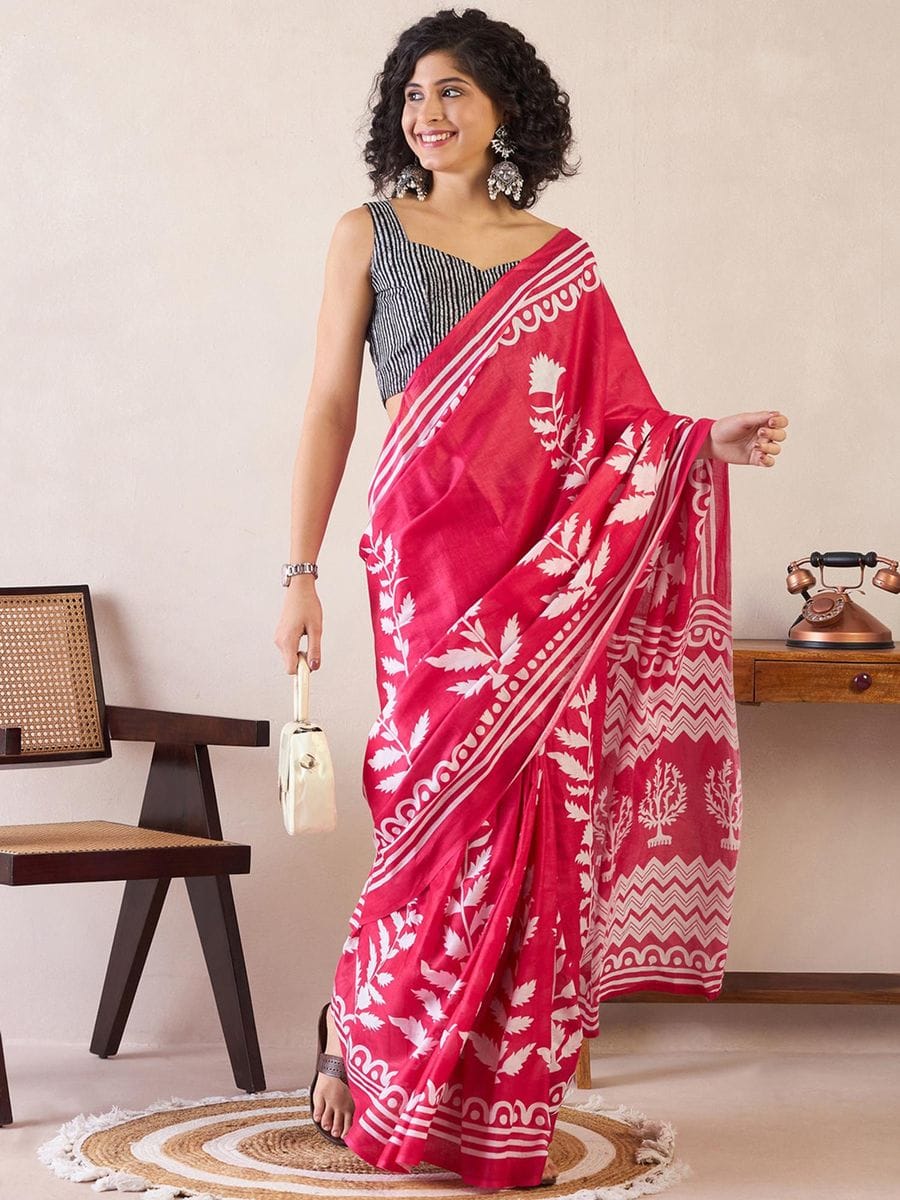 CLOVIRA Pure Soft Mul Cotton Silk Ready-to-Wear Saree with Pocket