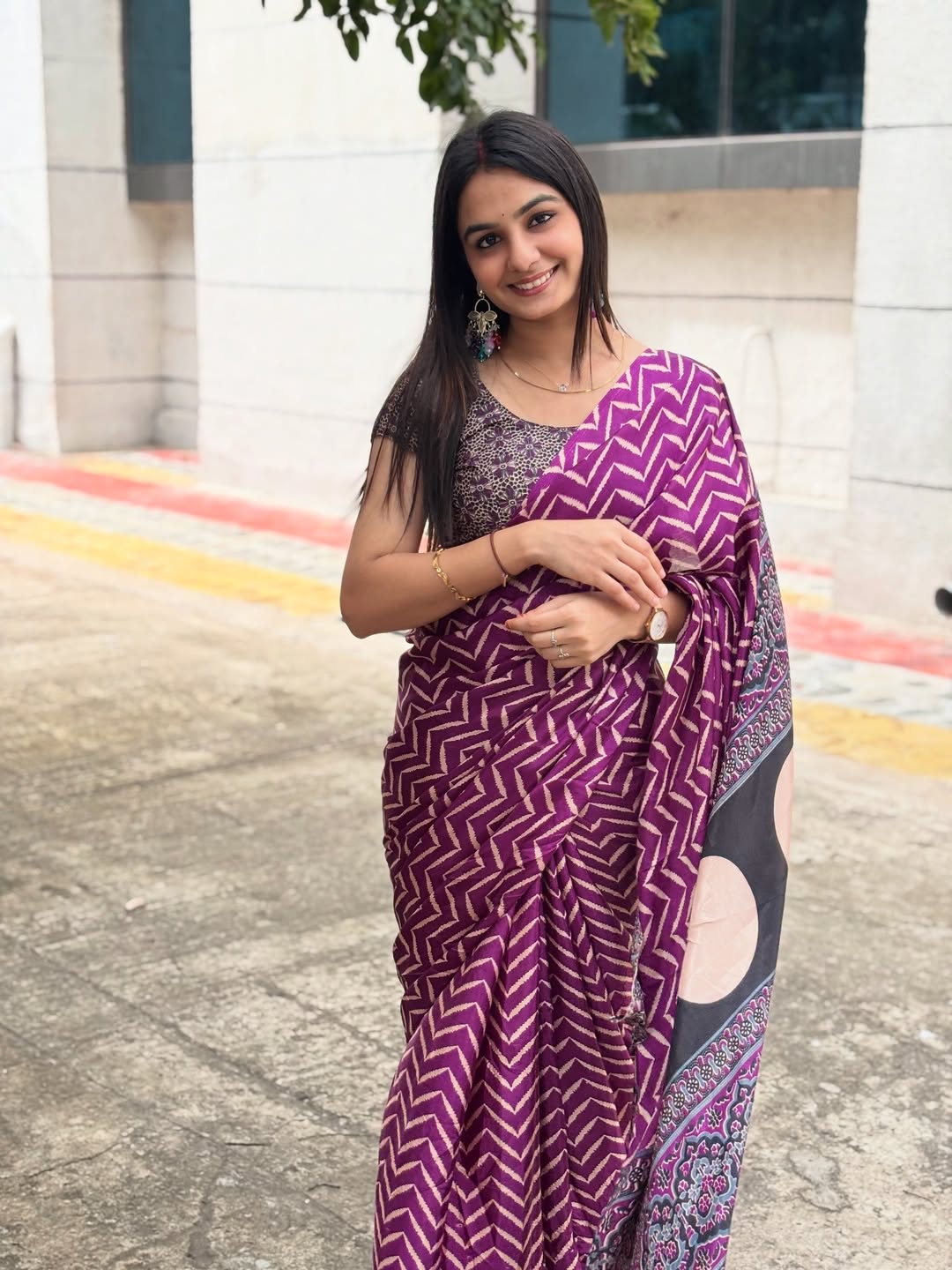 CLOVIRA Purple Pure Soft Crepe Silk Ready-to-Wear Saree