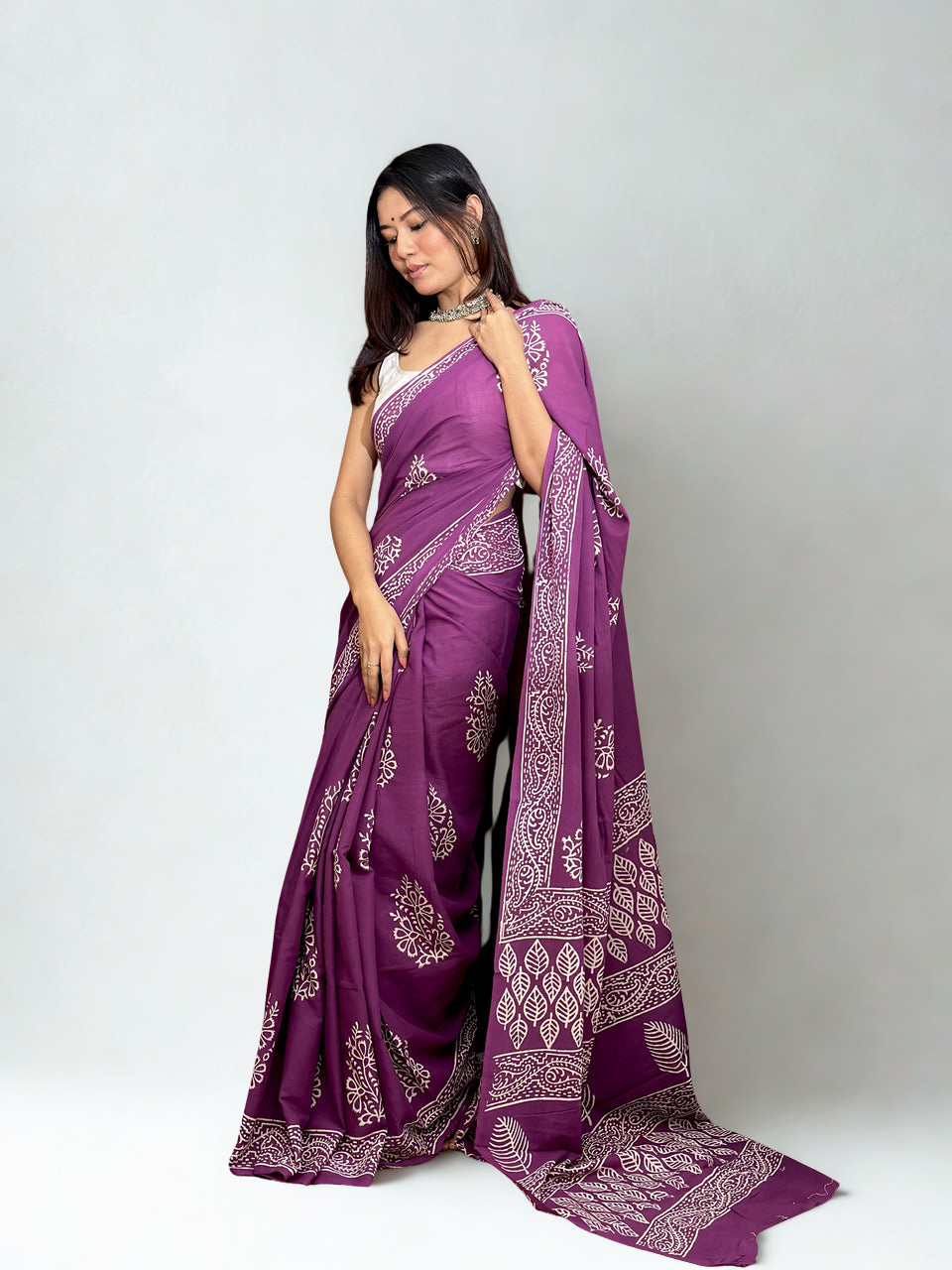 CLOVIRA Pure Soft Mul Cotton Silk Ready-to-Wear Saree with Pocket