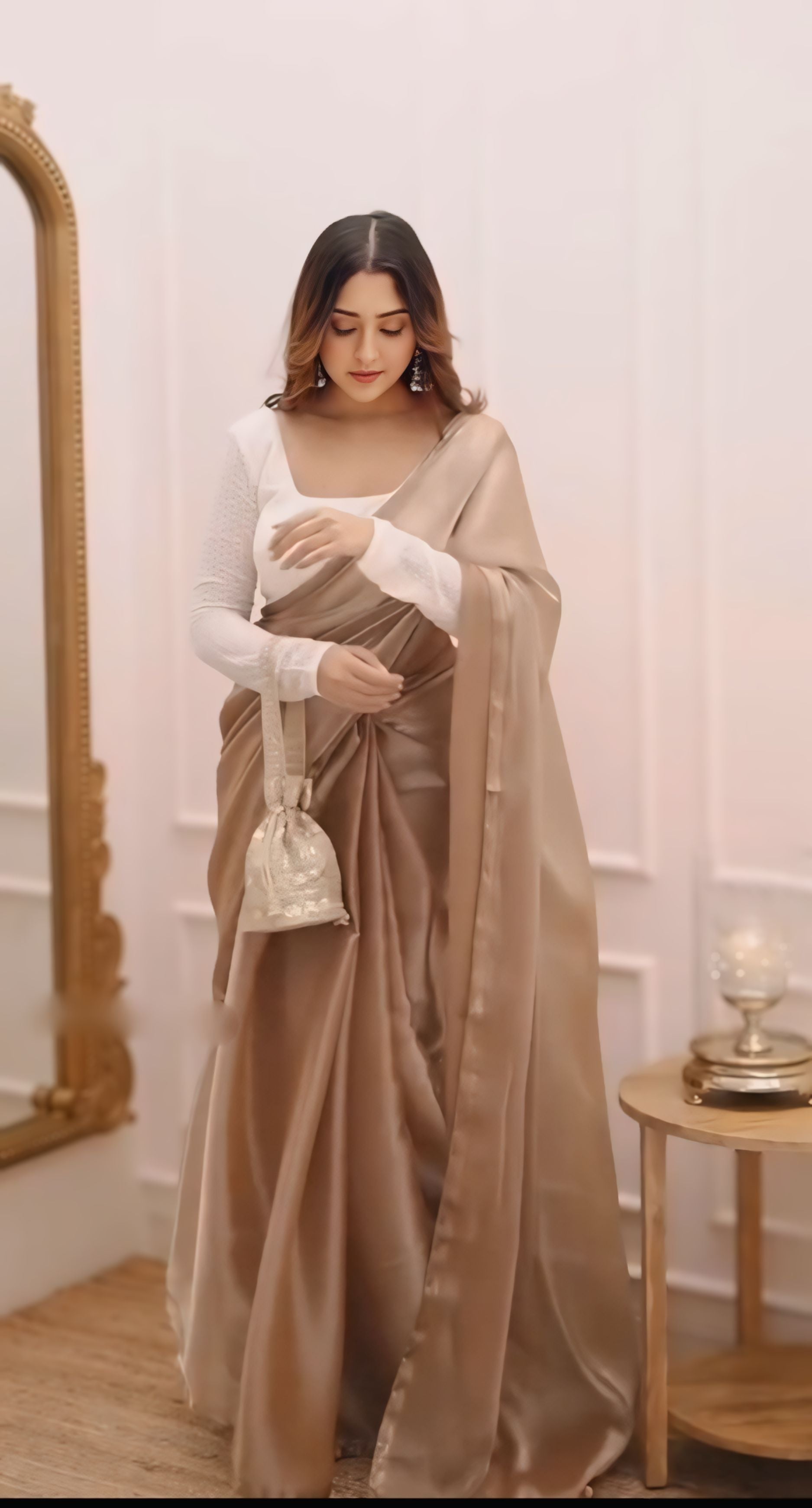 CLOVIRA Golden Bronze Fancy Silk Saree