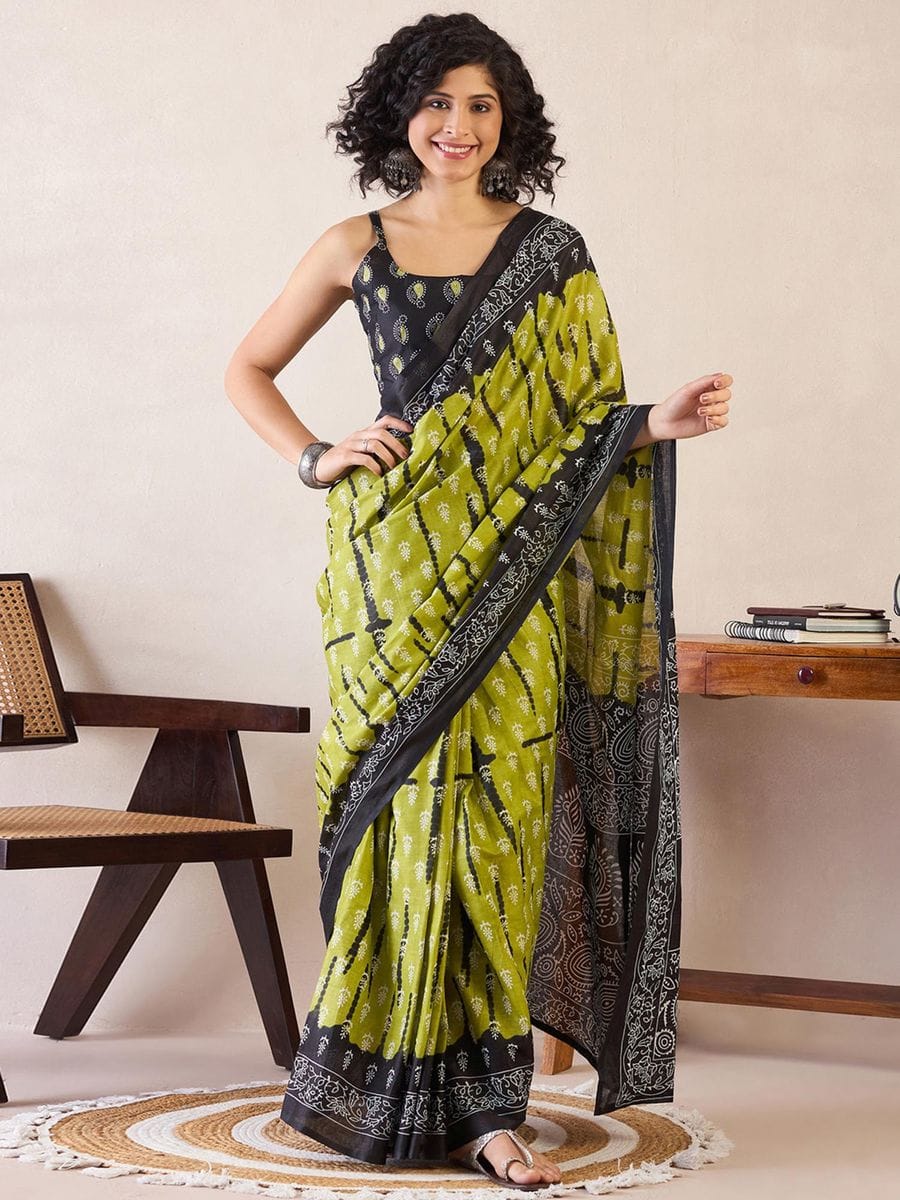 CLOVIRA Pure Soft Mul Cotton Silk Ready-to-Wear Saree with Pocket