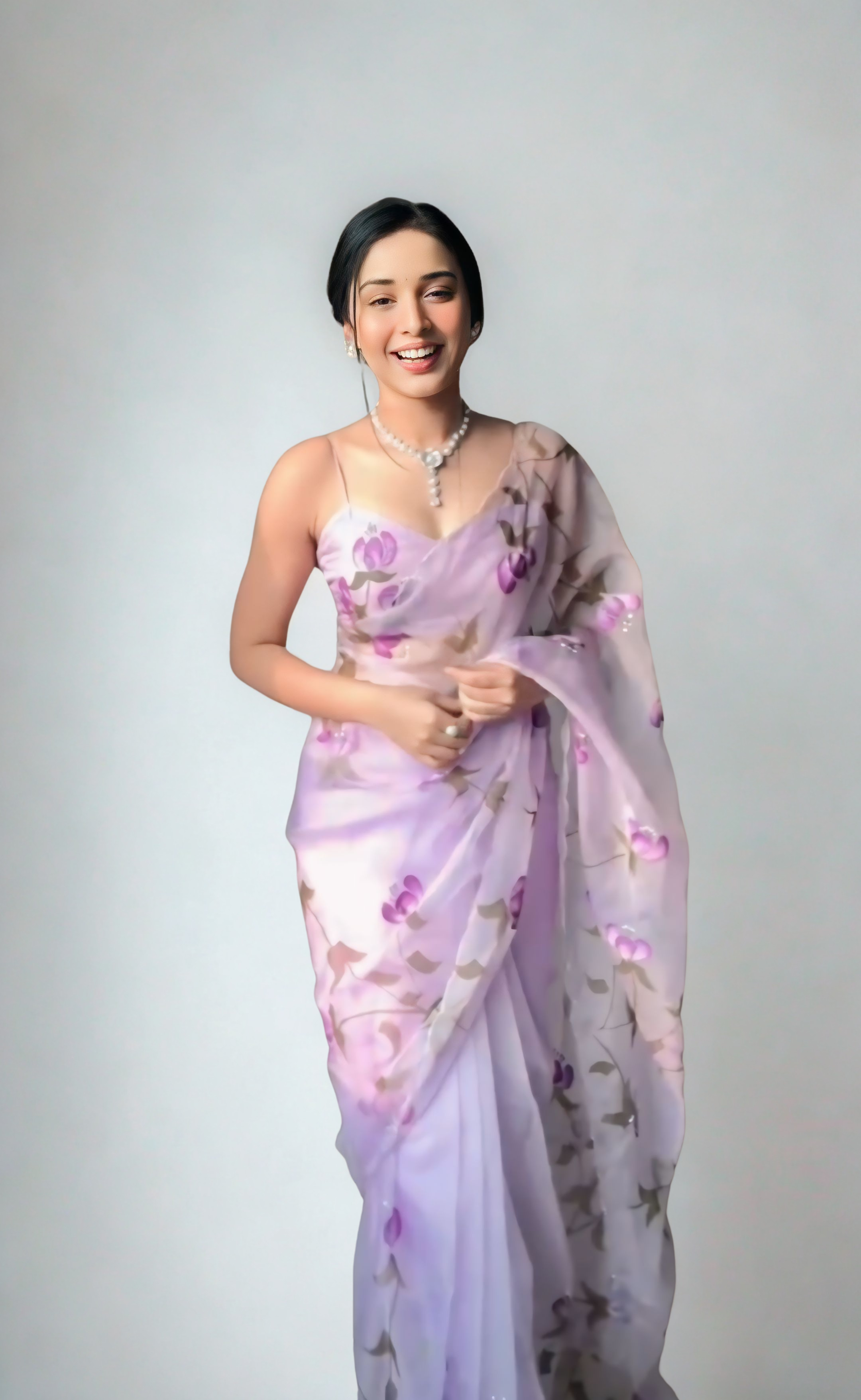 CLOVIRA Purple Pure Organza Ready-to-Wear Saree