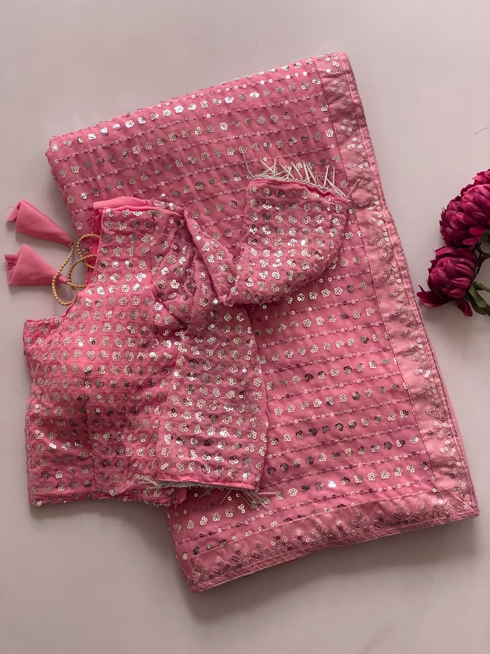 Heavy Faux Georgette Saree with 5MM Sequins & Multy Embroidery Work