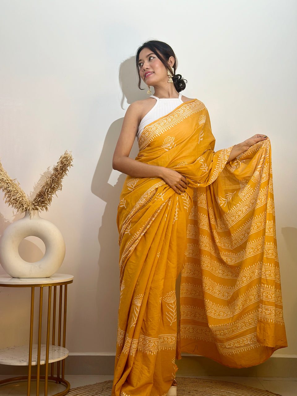 CLOVIRA Pure Soft Mul Cotton Silk Ready-to-Wear Saree with Pocket
