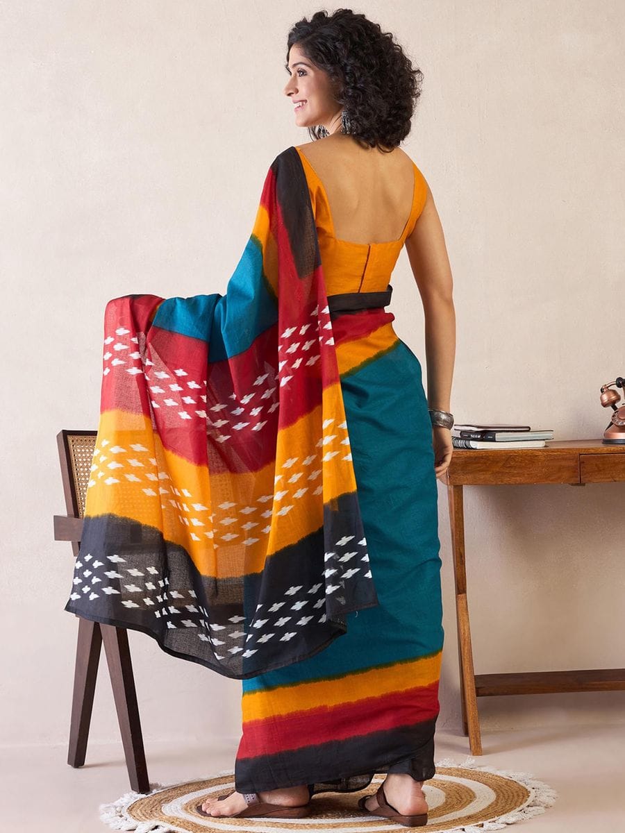 CLOVIRA Pure Soft Mul Cotton Silk Ready-to-Wear Saree with Pocket