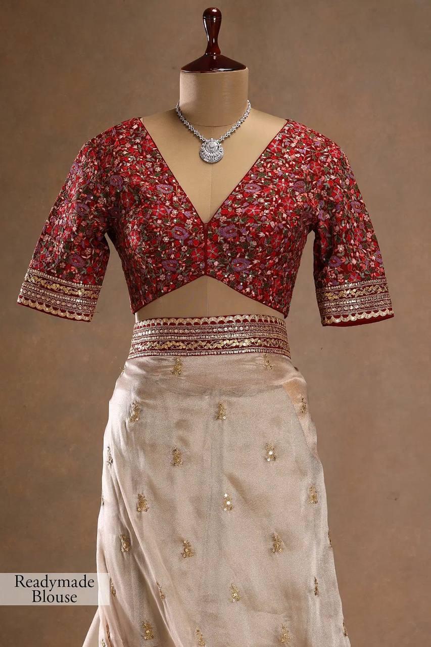 CLOVIRA Beige Soft Jimmy Choo Saree