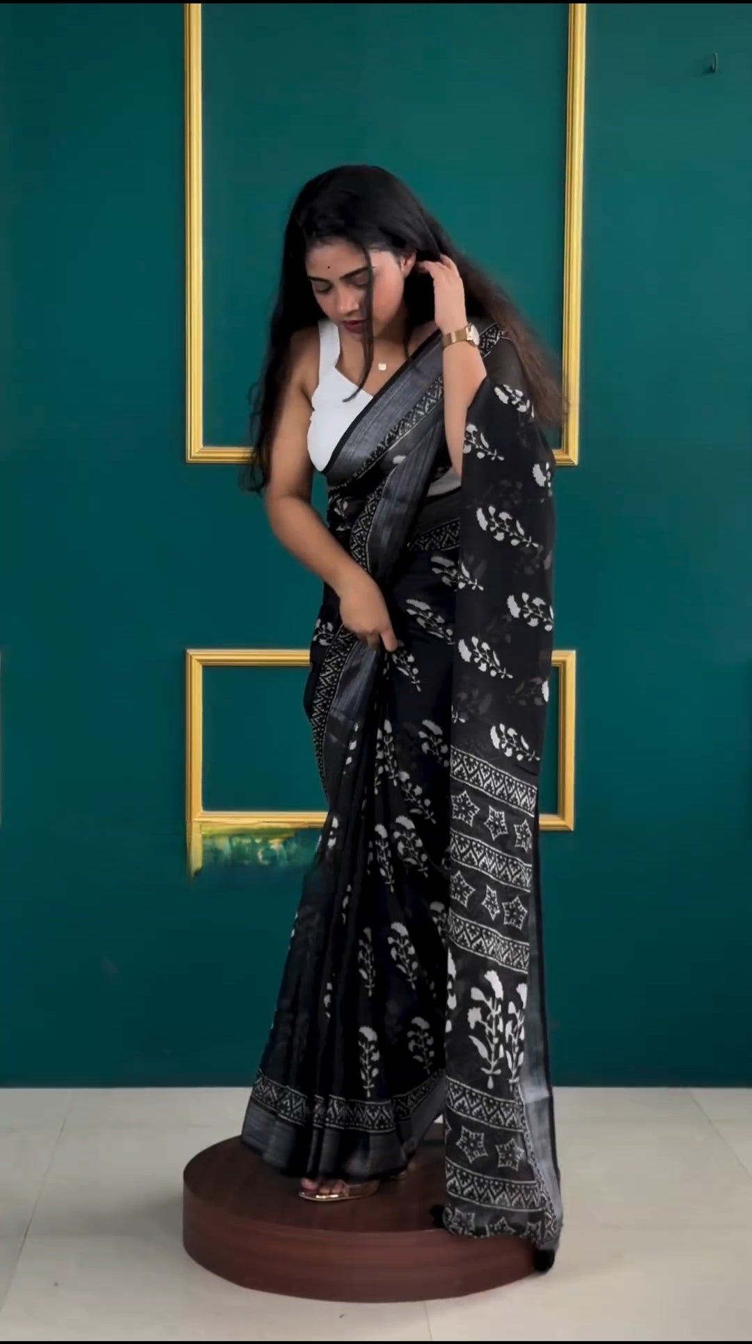 CLOVIRA Black Pure Soft Cotton Ready-to-Wear Saree