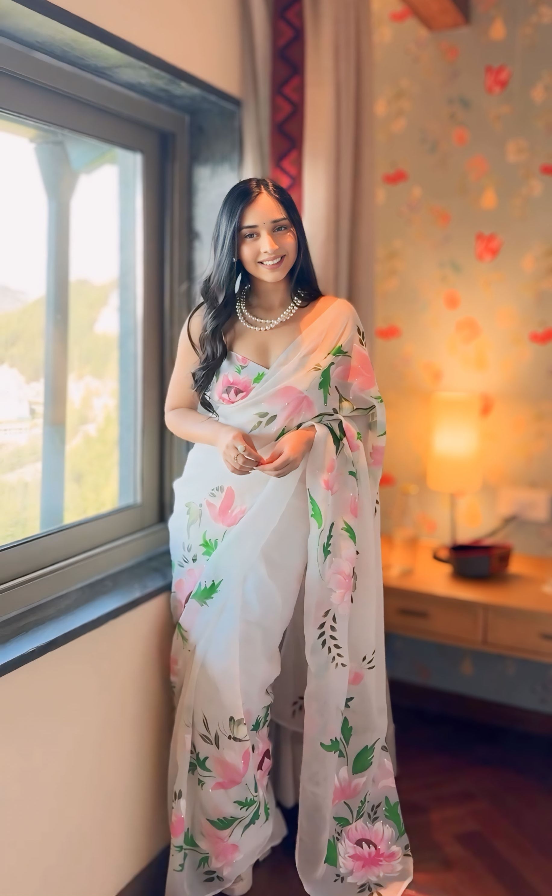 CLOVIRA White Pure Organza Ready-to-Wear Saree