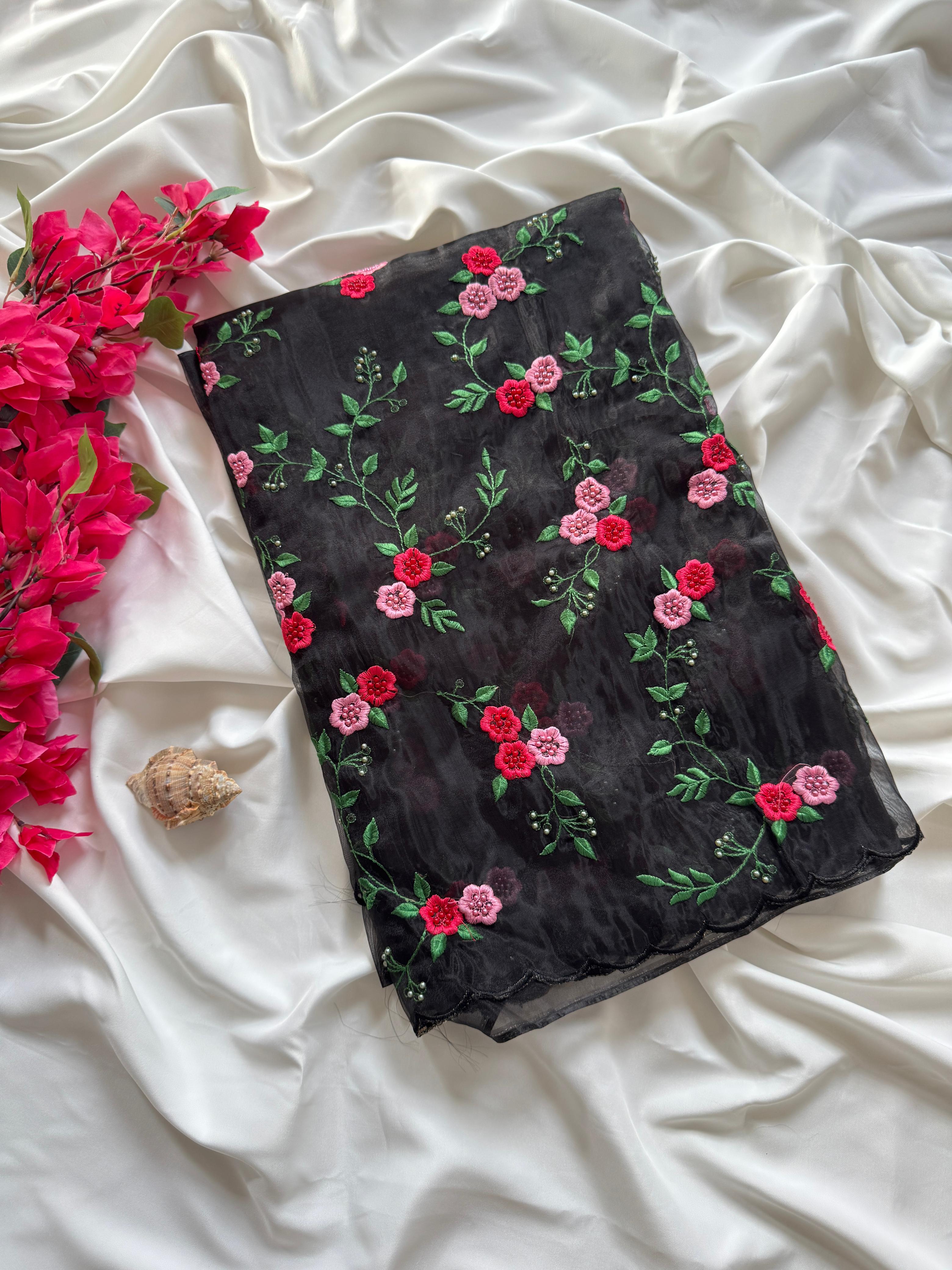 Organza Digital Print Saree with Raw Silk Blouse