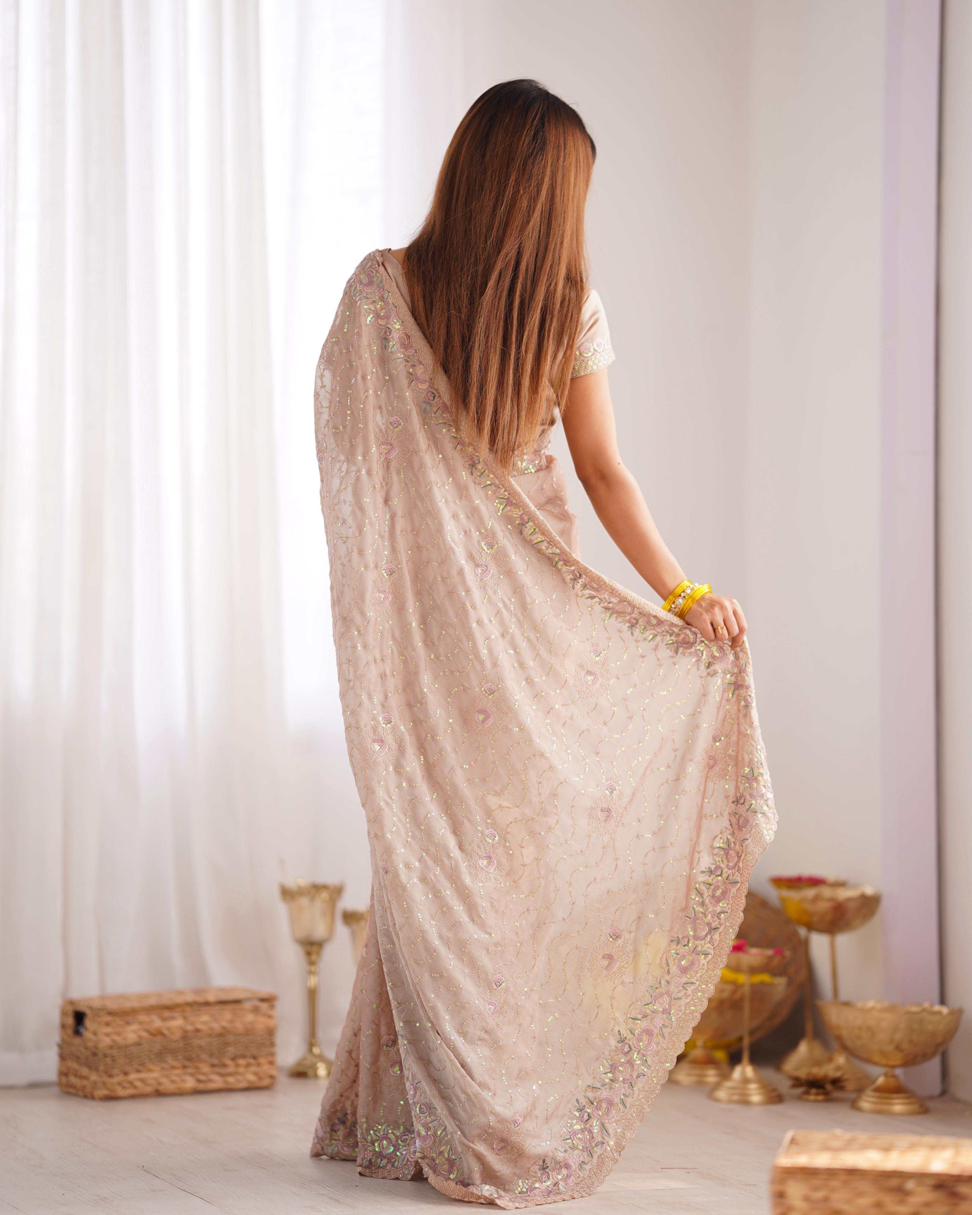 Pure Silky Crush Saree with Multicolor Viscose Sequins & Designer Blouse