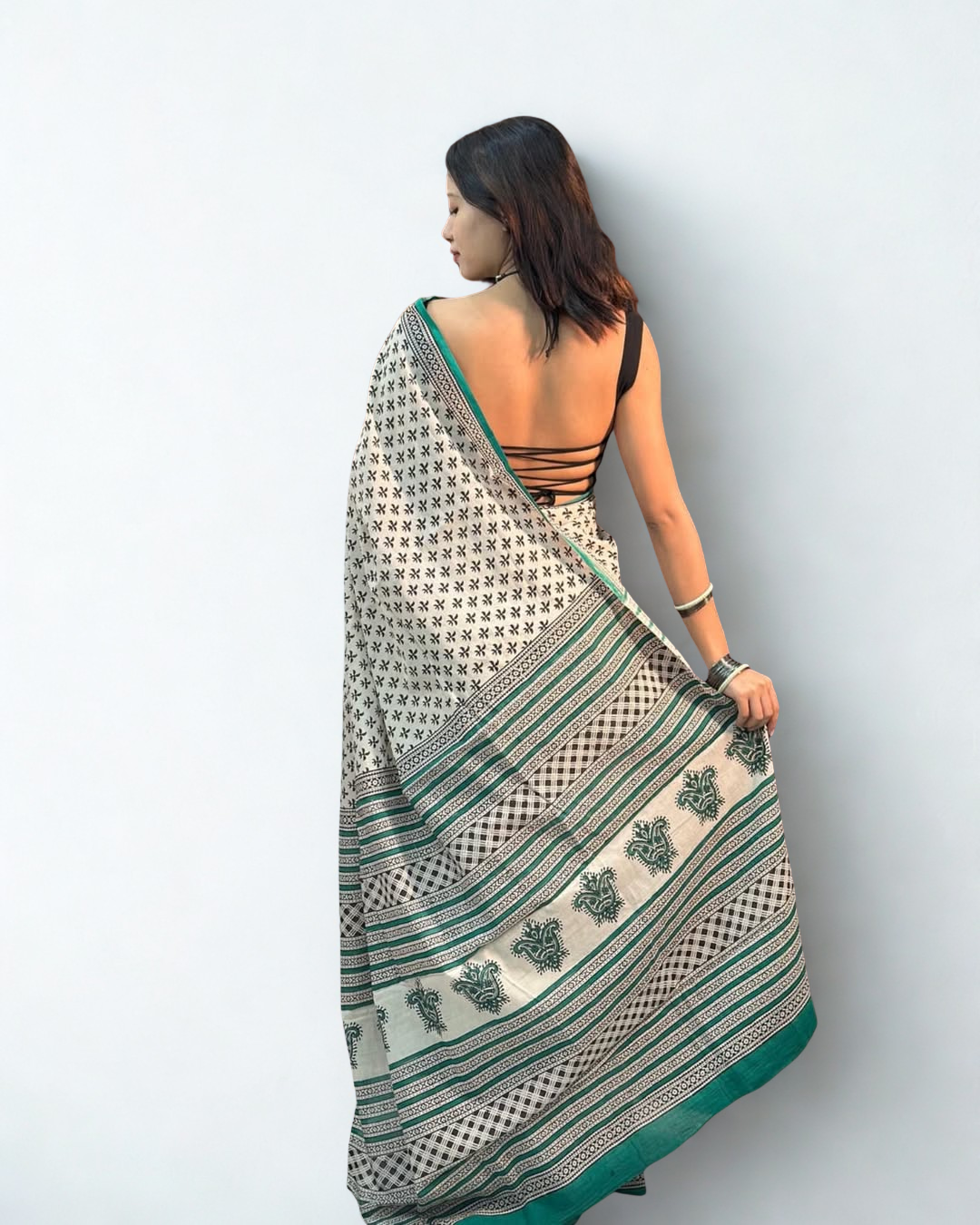 CLOVIRA Pure Soft Mul Cotton Silk Ready-to-Wear Saree with Pocket