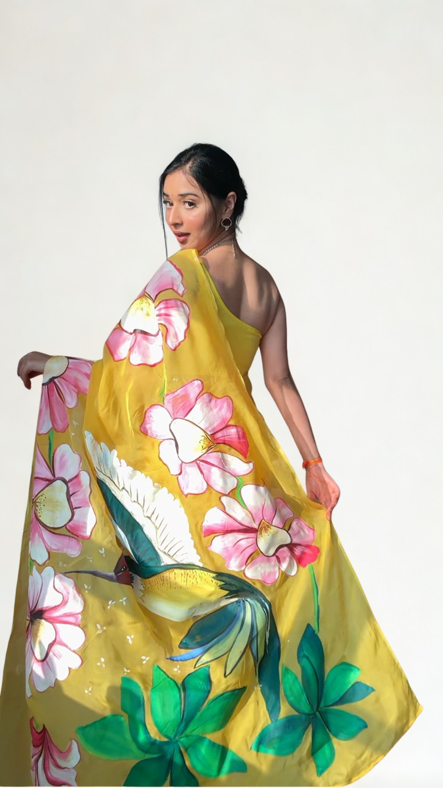 CLOVIRA Yellow Pure Organza Ready-to-Wear Saree