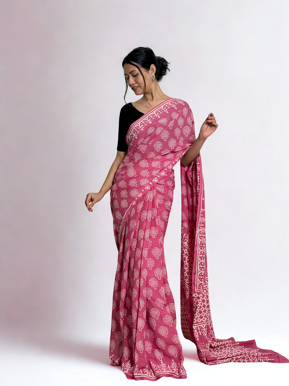 CLOVIRA Pure Soft Mul Cotton Silk Ready-to-Wear Saree with Pocket