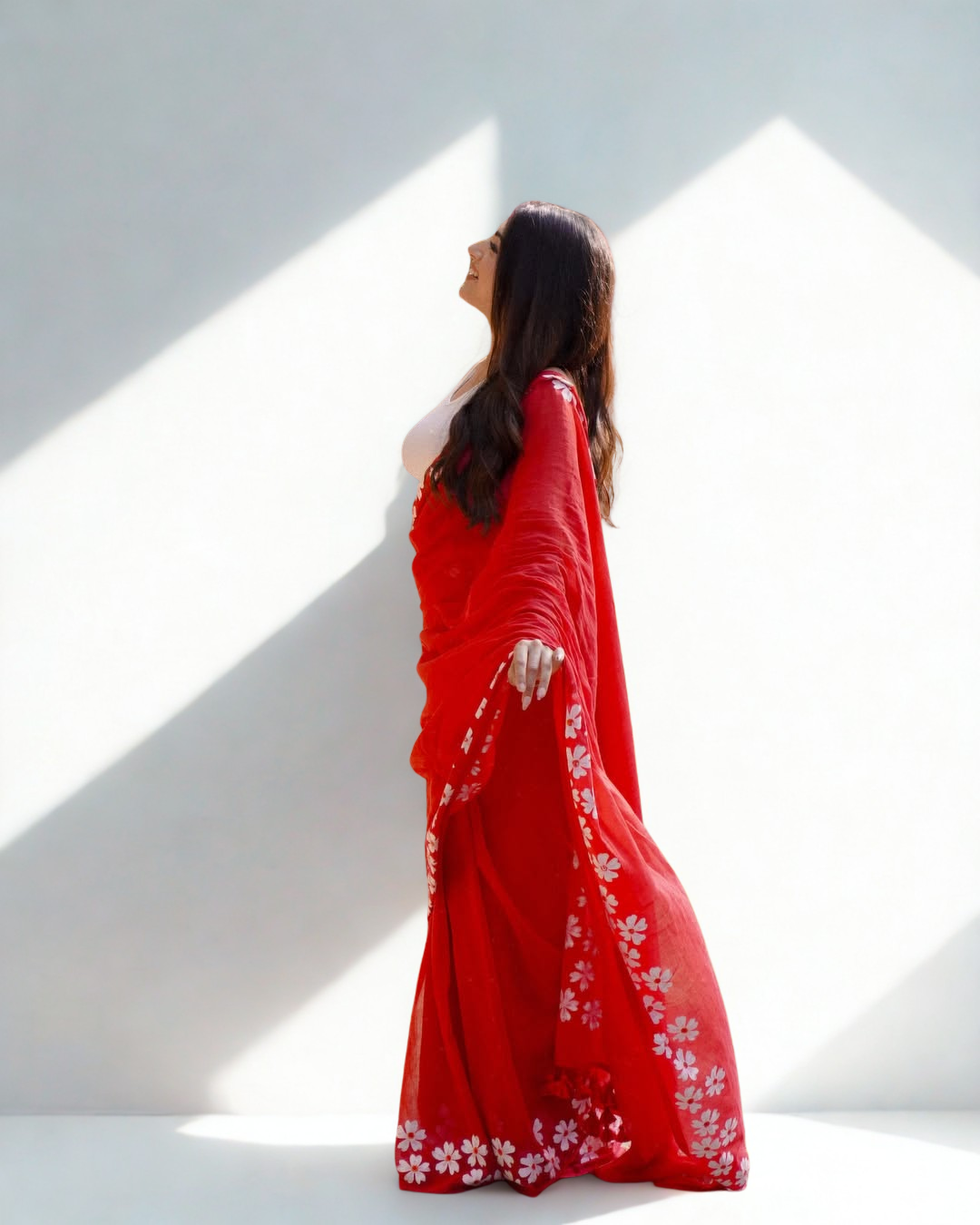 CLOVIRA Pure Soft Mul Cotton Silk Ready-to-Wear Saree with Pocket