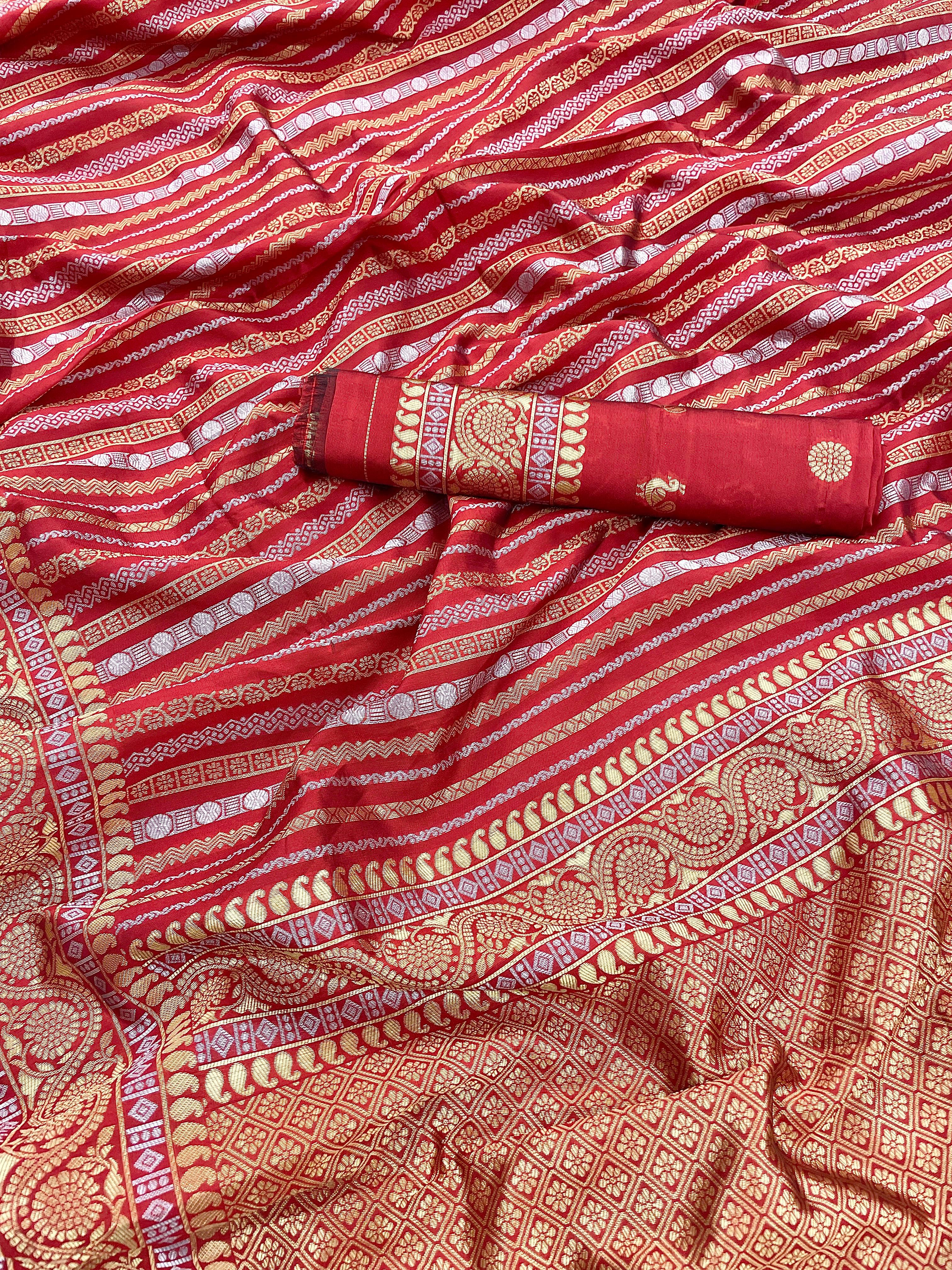 CLOVIRA Red Soft Silk Jacquard Saree